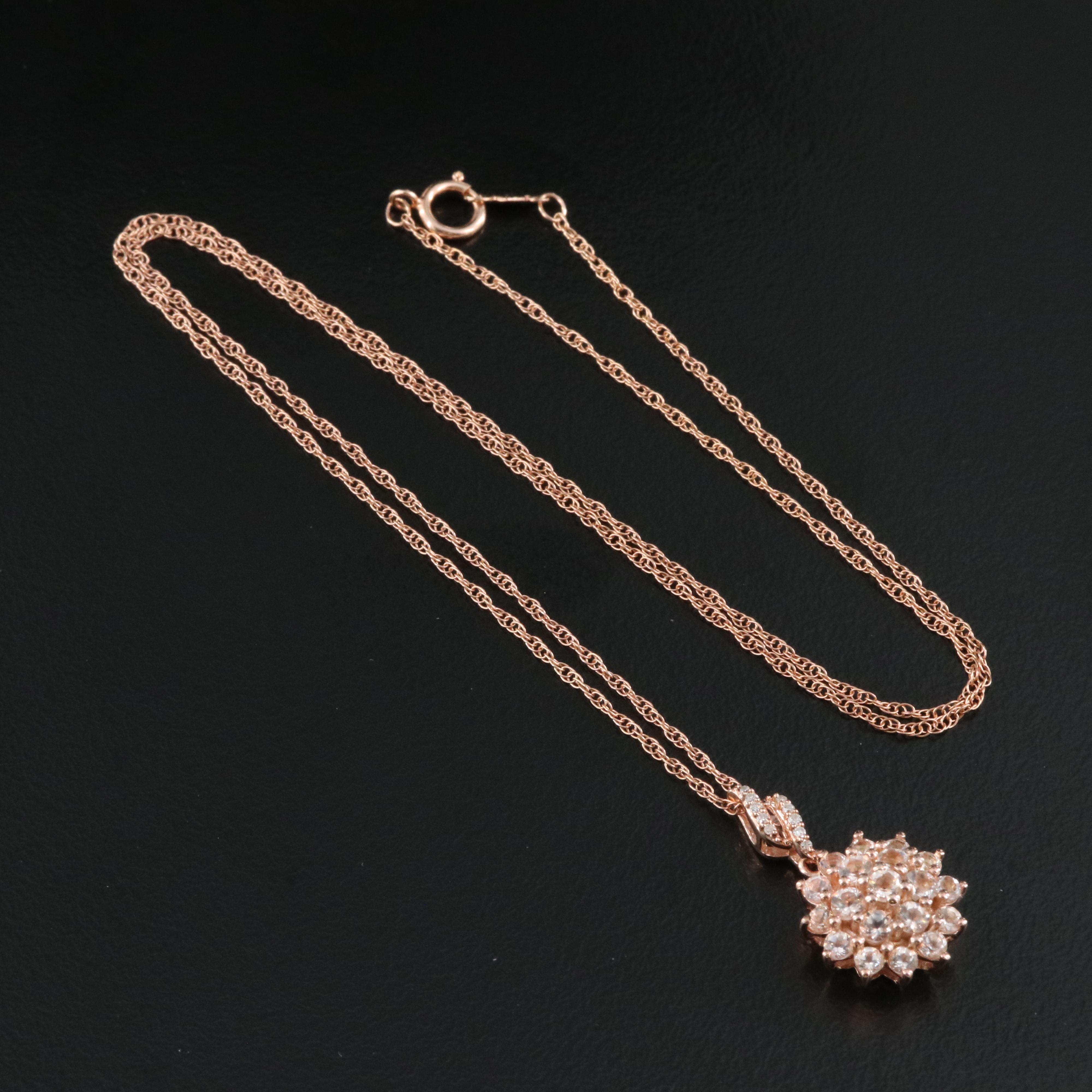 Sterling Morganite and Diamond Pendant Necklace