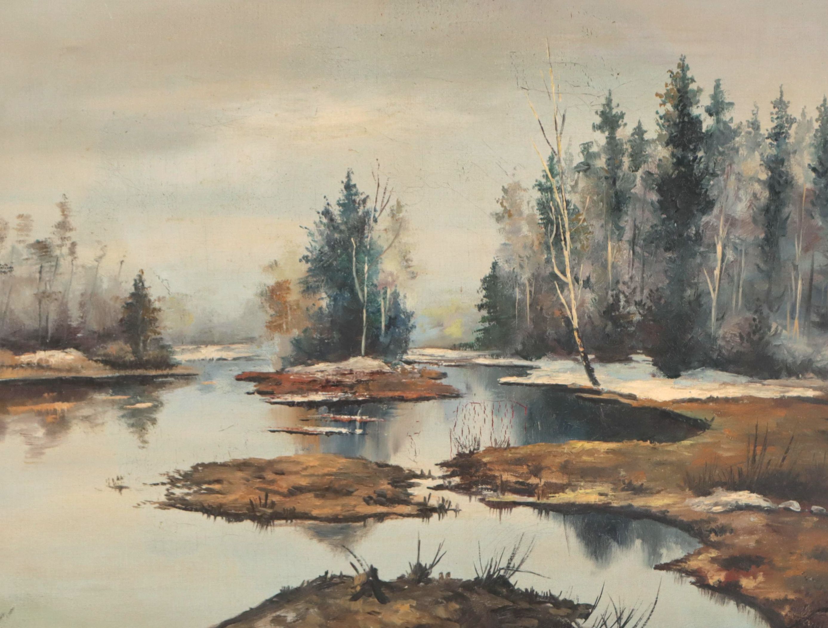 Niazi Winter Woodland Pond Landscape Oil Painting