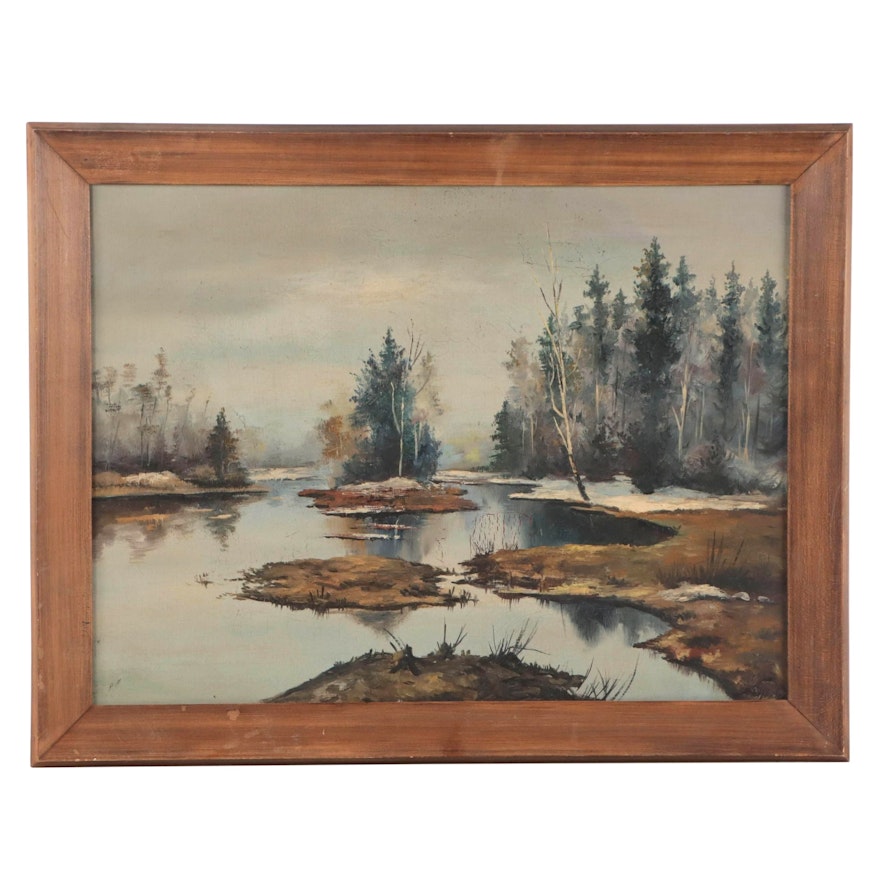 Niazi Winter Woodland Pond Landscape Oil Painting