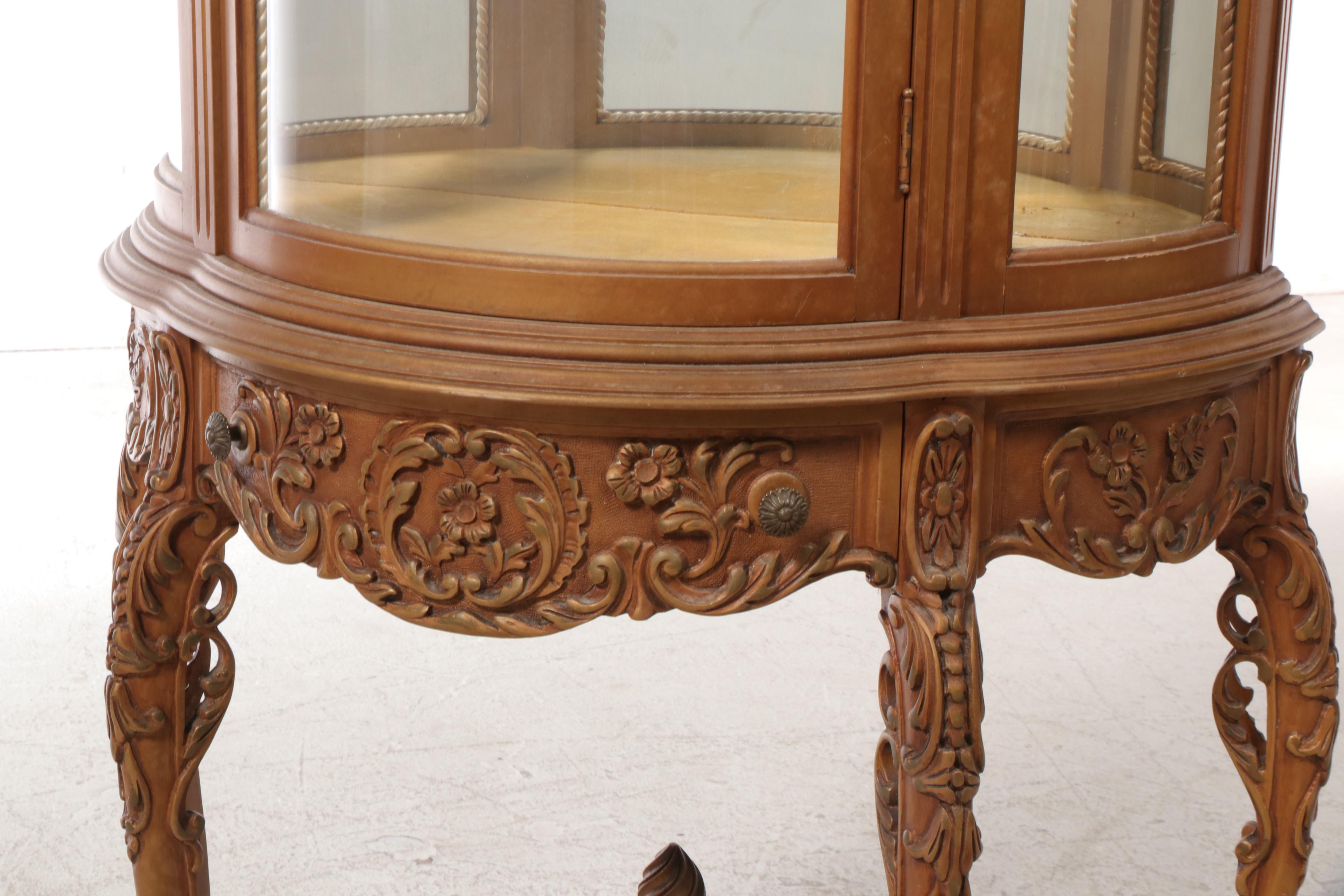 Rococo Style Gold-Painted Wooden Vitrine Cabinet, Mid-20th Century
