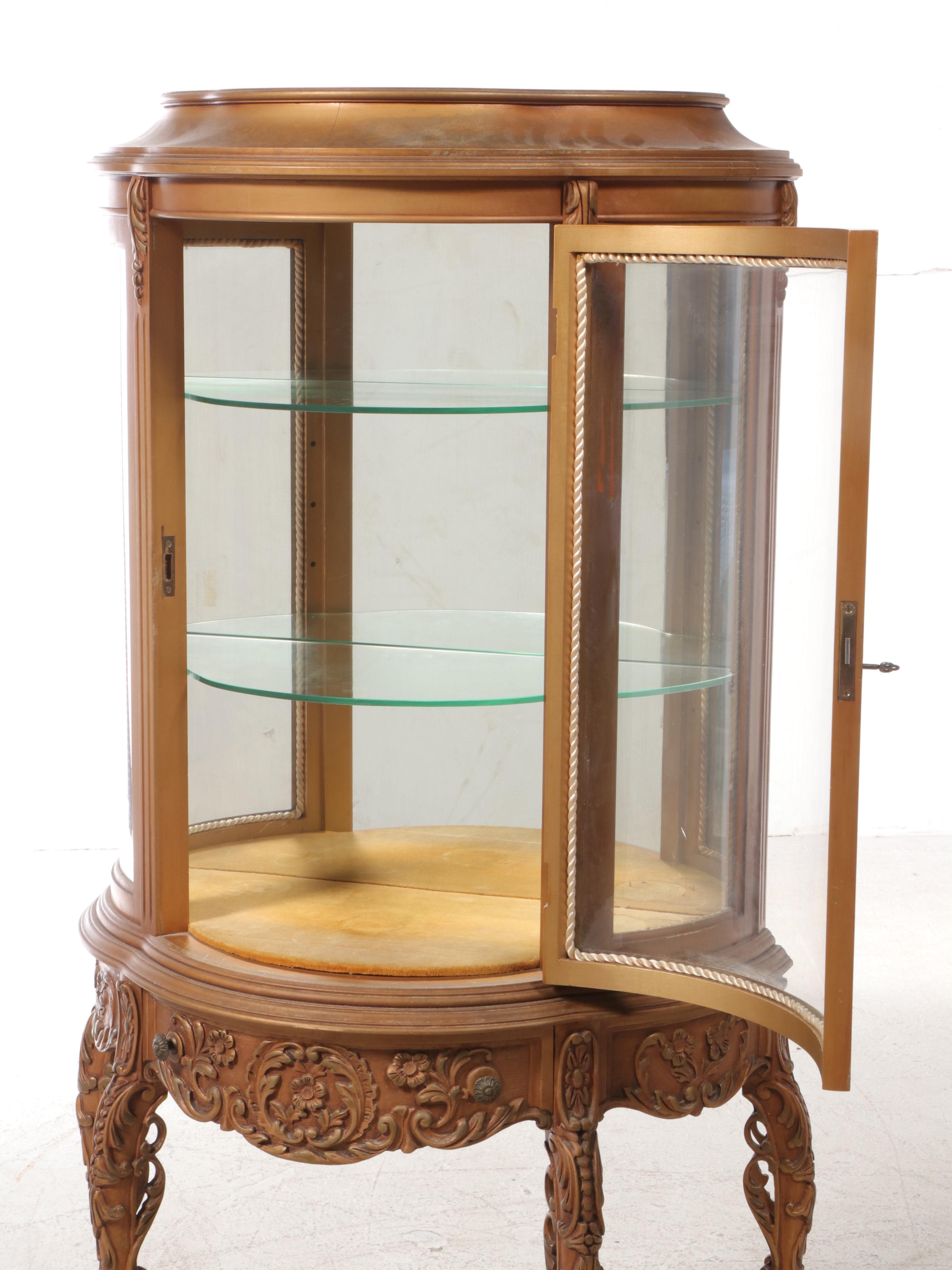 Rococo Style Gold-Painted Wooden Vitrine Cabinet, Mid-20th Century