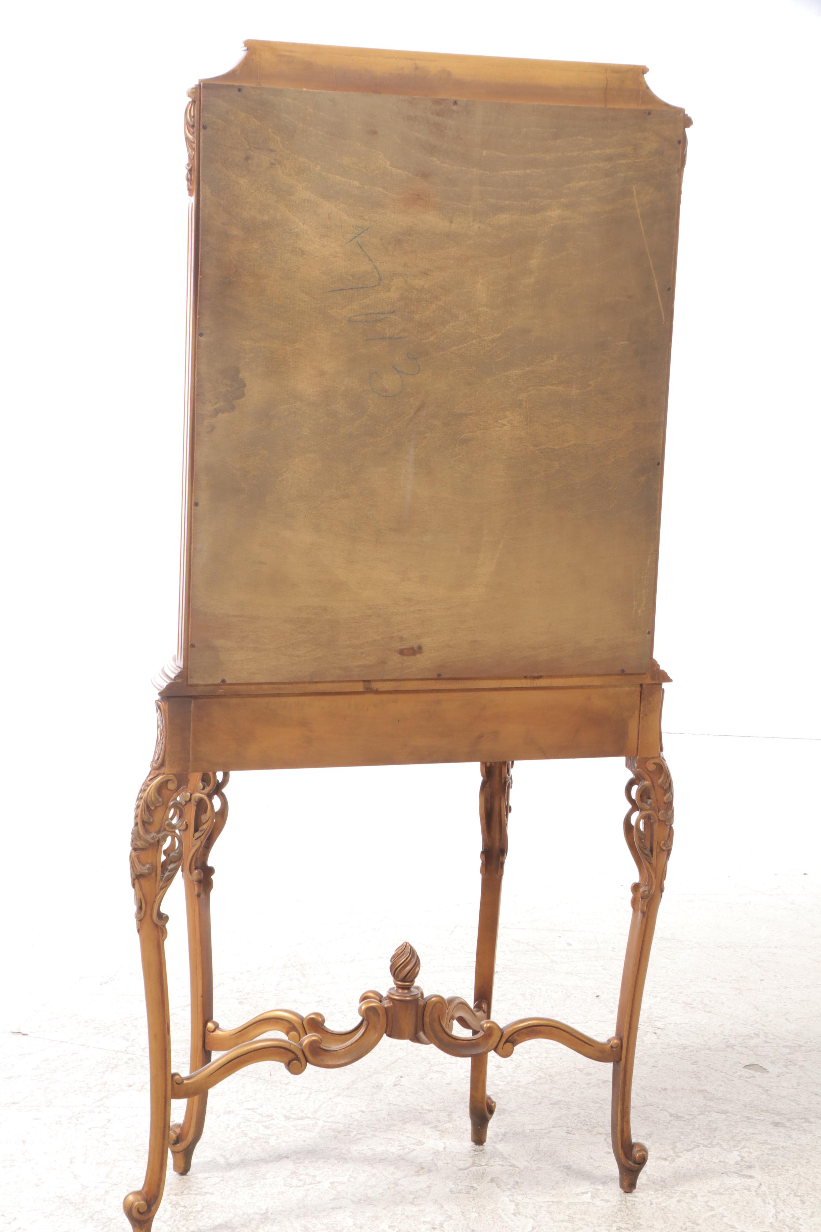 Rococo Style Gold-Painted Wooden Vitrine Cabinet, Mid-20th Century