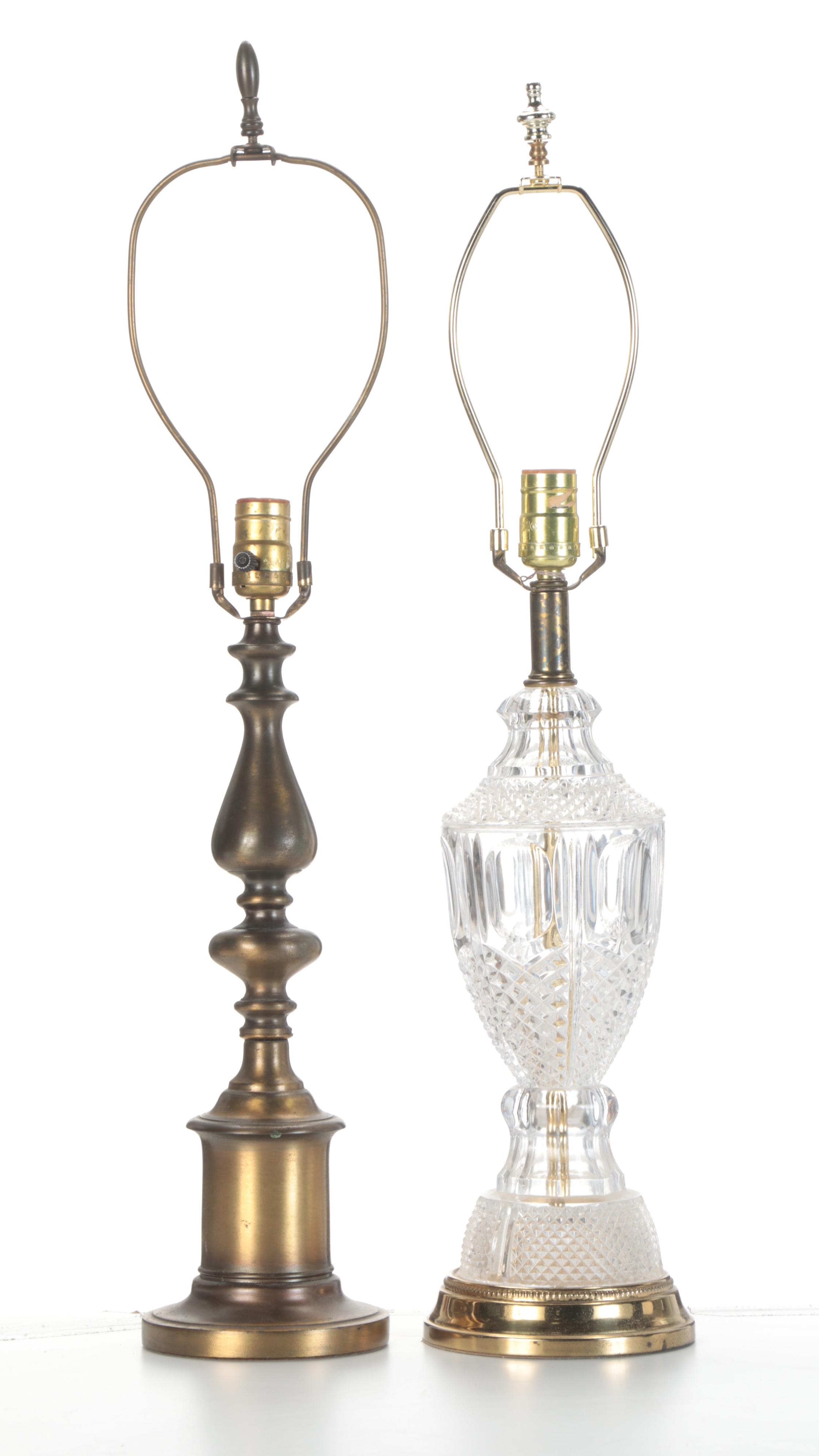 Cut Glass Urn Table Lamp with Brass Finish Metal Lamp