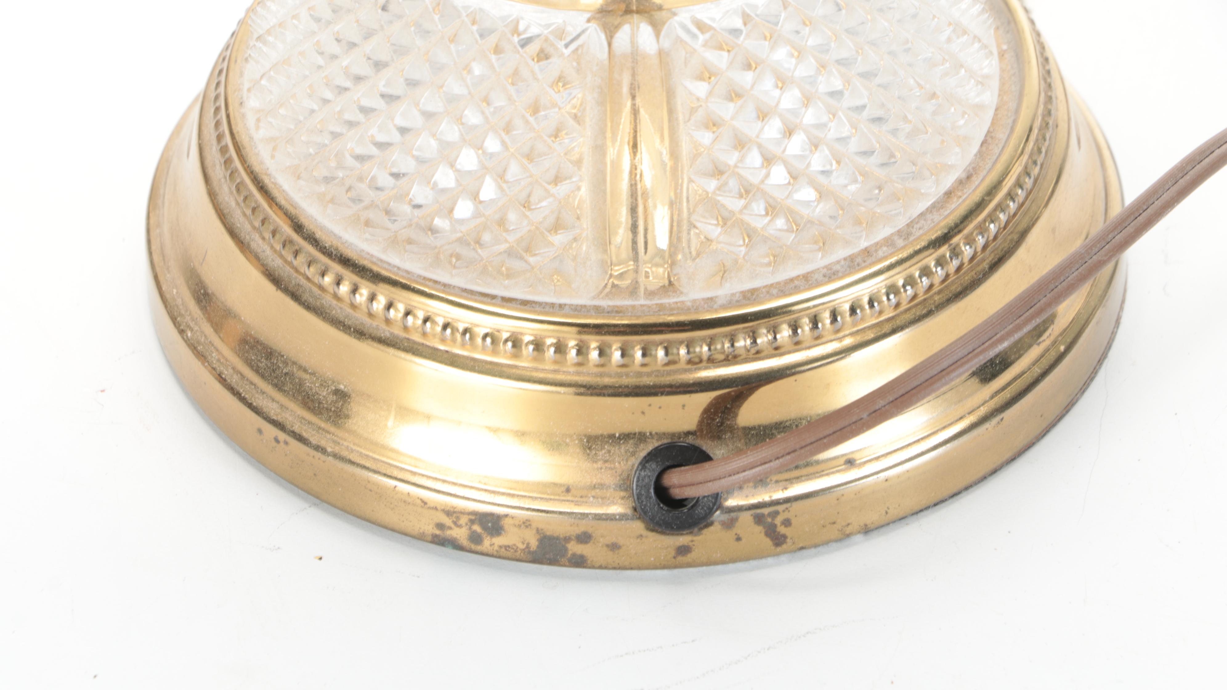 Cut Glass Urn Table Lamp with Brass Finish Metal Lamp