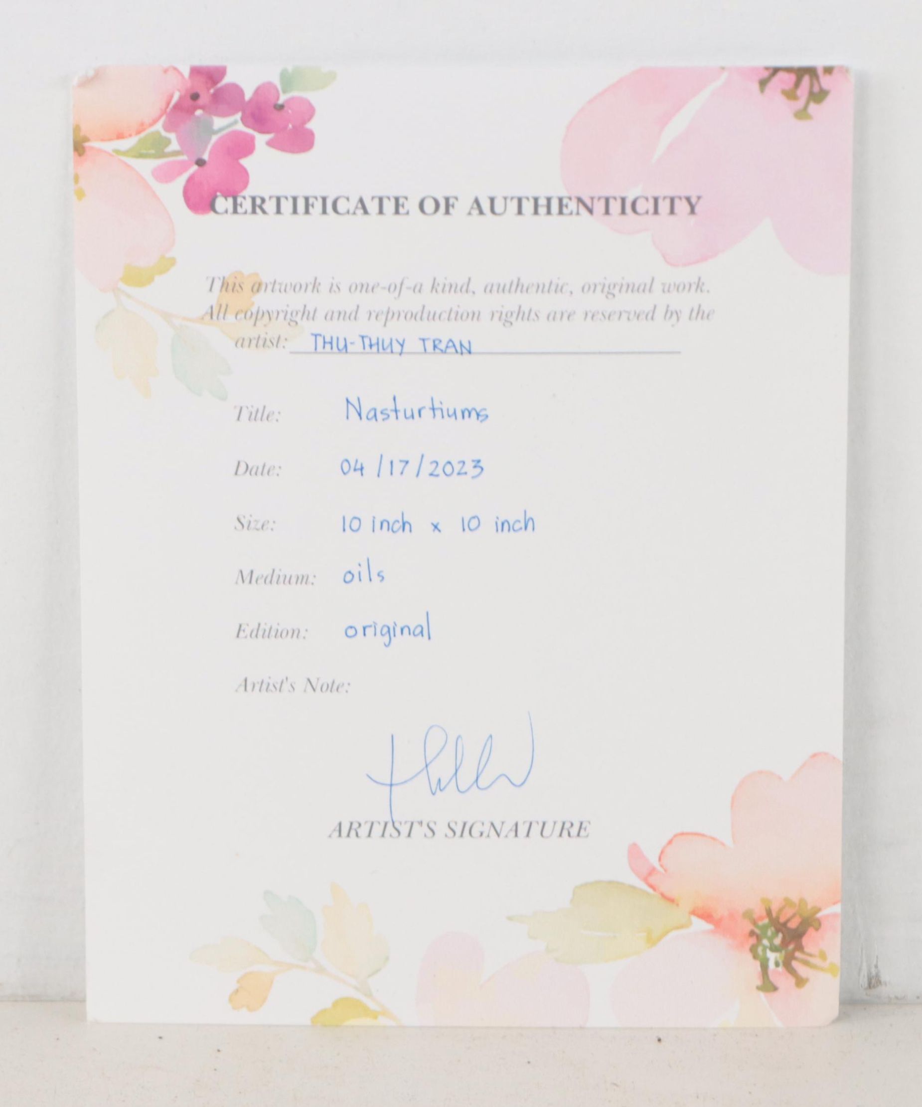 Thu-Thuy Tran Oil Painting "Nasturtiums," 2023