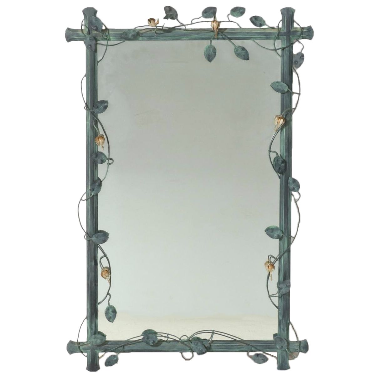 Westfall Handcrafted Wrought Iron Wall Mirror with Vining Roses and Leaves