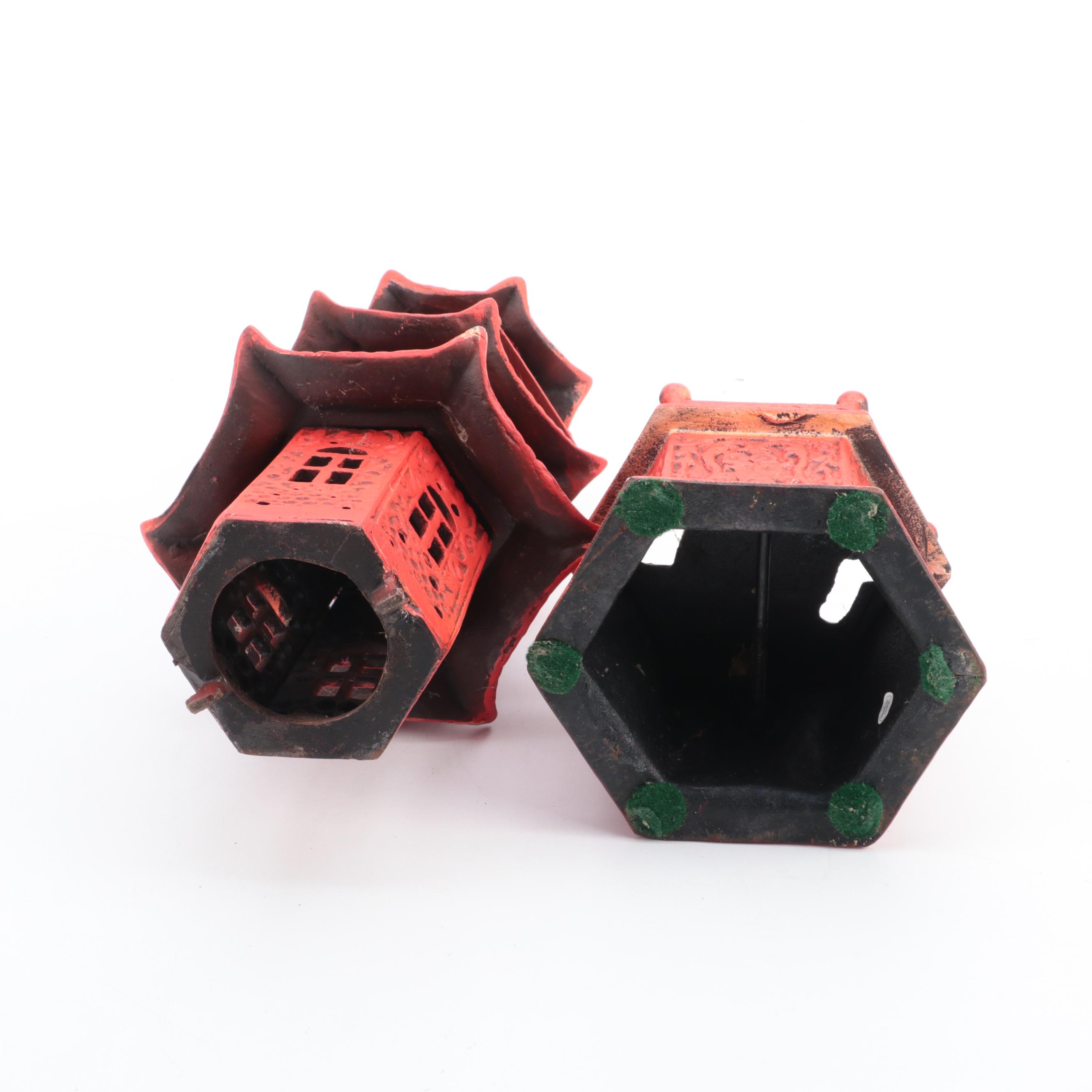 Japanese Carved Wooden Pagoda Lantern with Shiwan Ware and Dragon Figurines