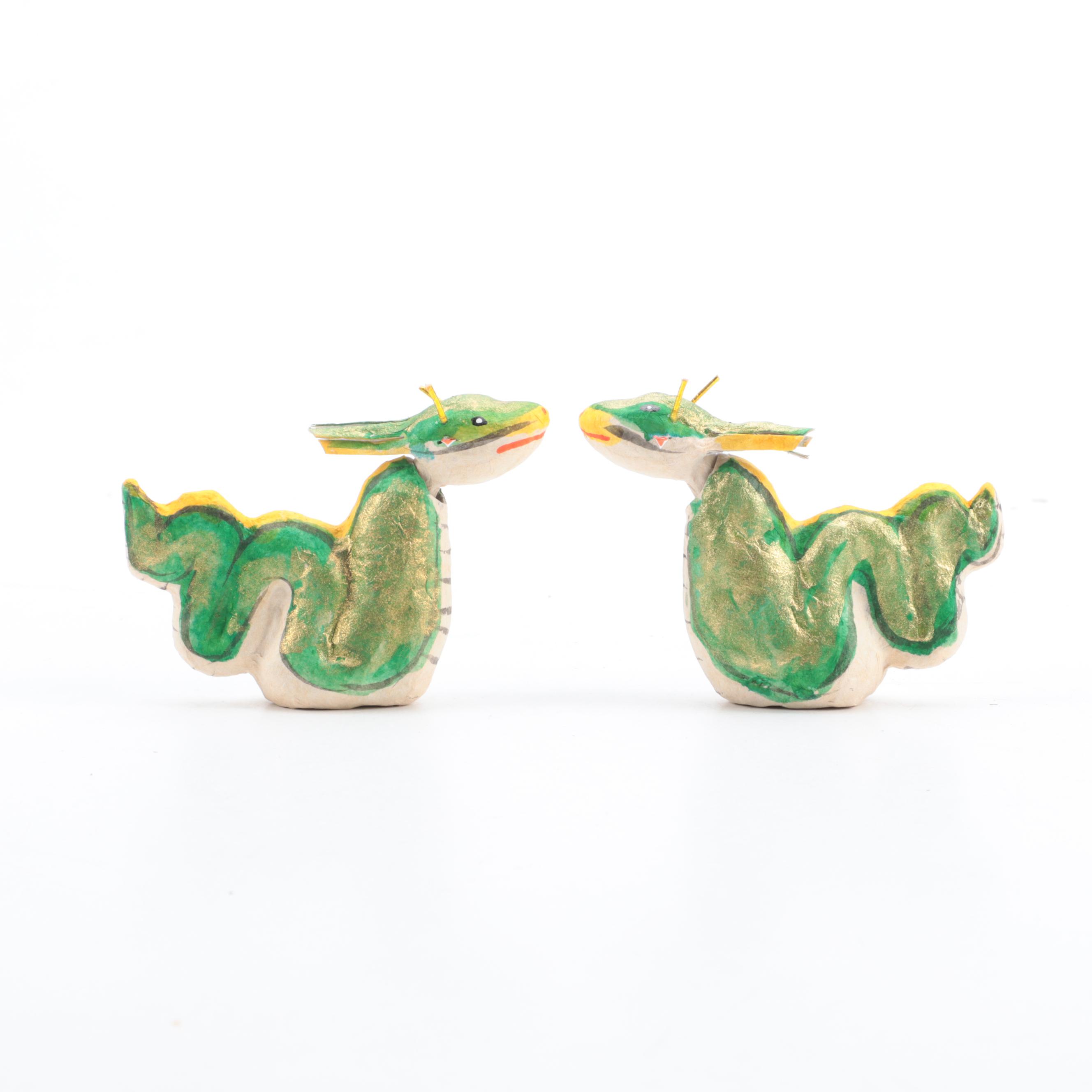 Japanese Carved Wooden Pagoda Lantern with Shiwan Ware and Dragon Figurines