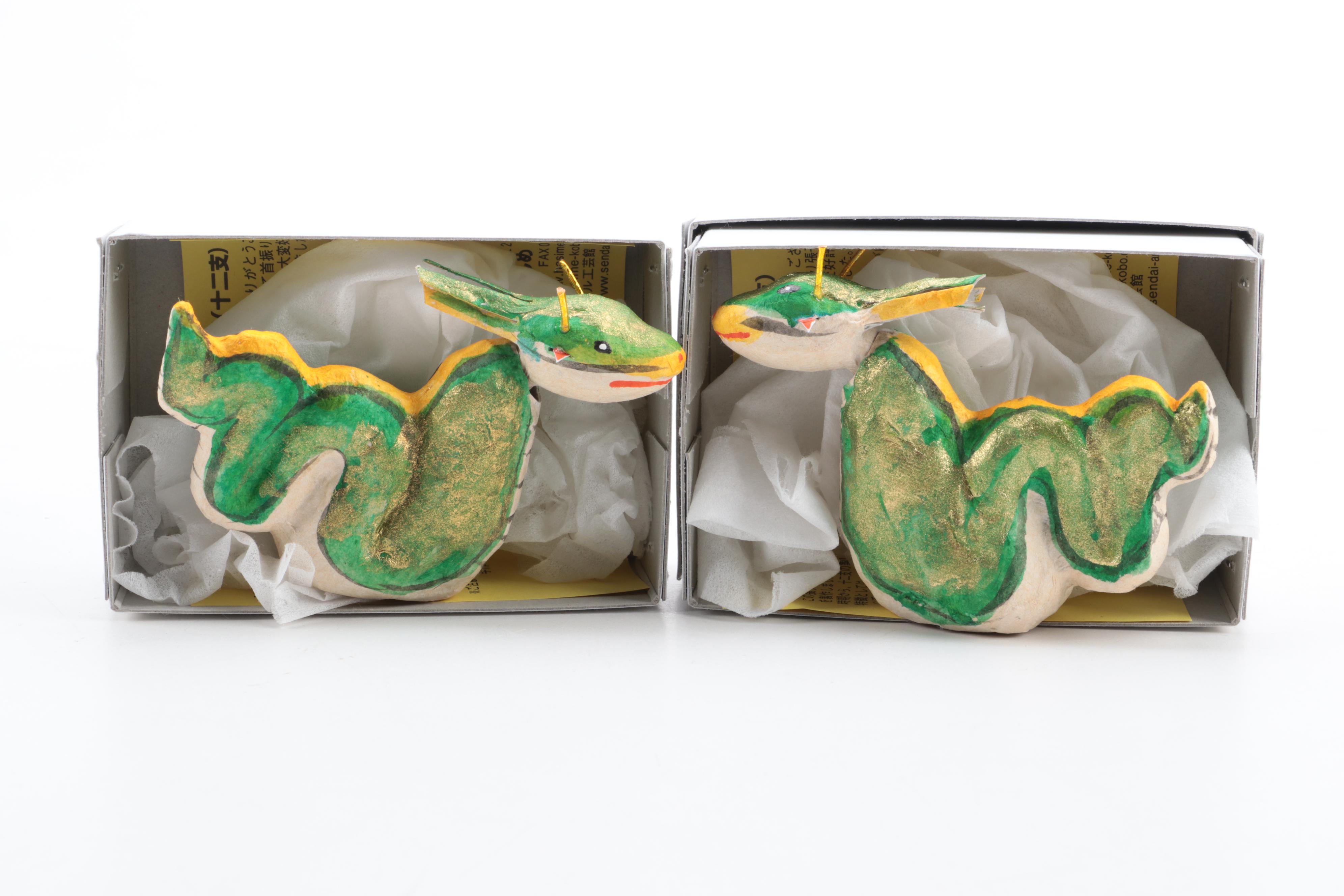 Japanese Carved Wooden Pagoda Lantern with Shiwan Ware and Dragon Figurines