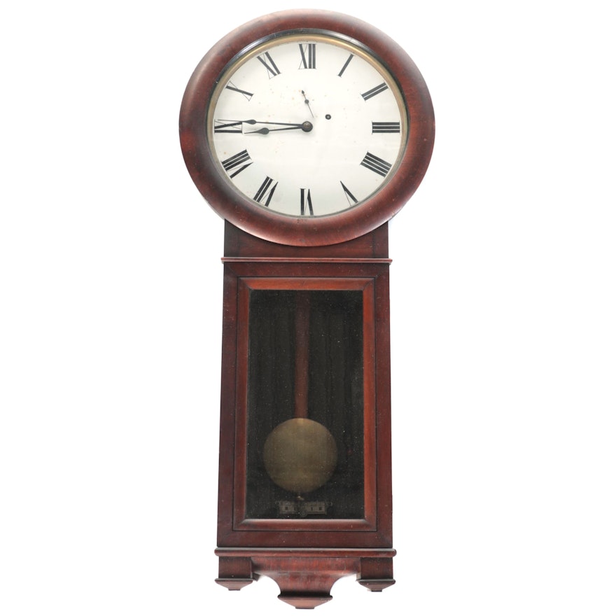 Mahogany Veneer Regulator Wall Clock, Antique