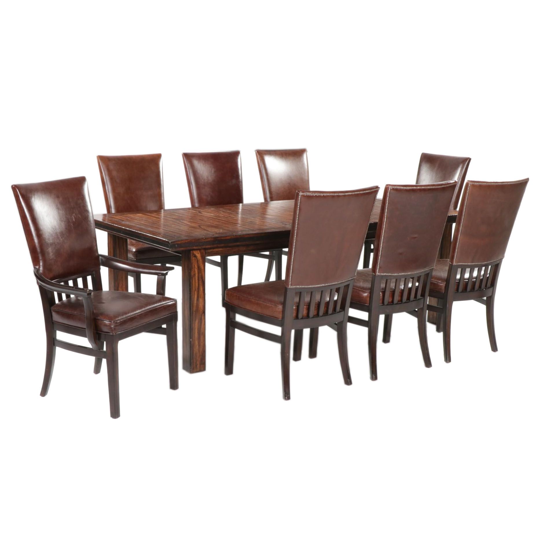 Stanley Furniture Extension Dining Table and Eight Brass-Tacked Chairs