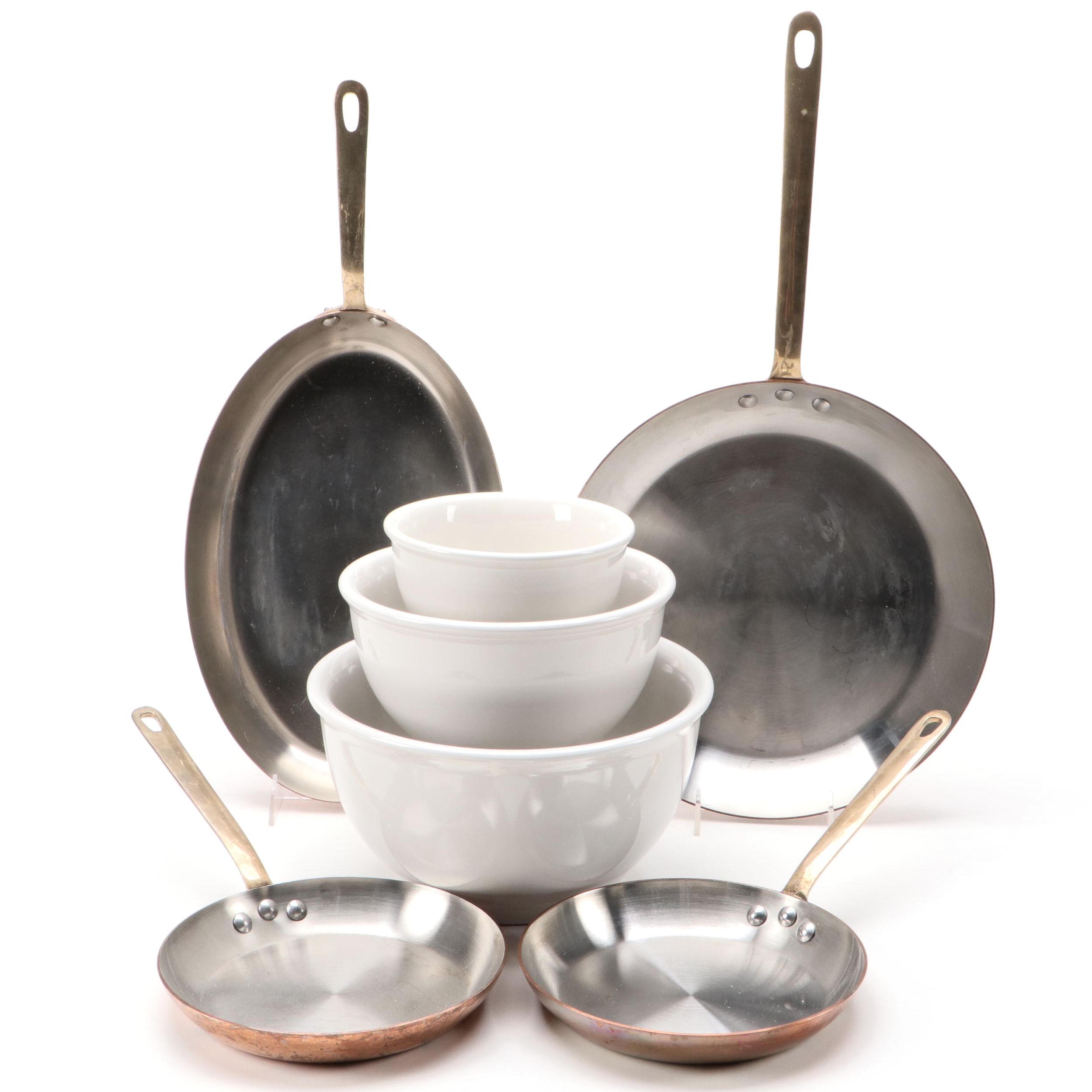 Williams-Sonoma Copper Pans with White Glazed Ceramic Mixing Bowls