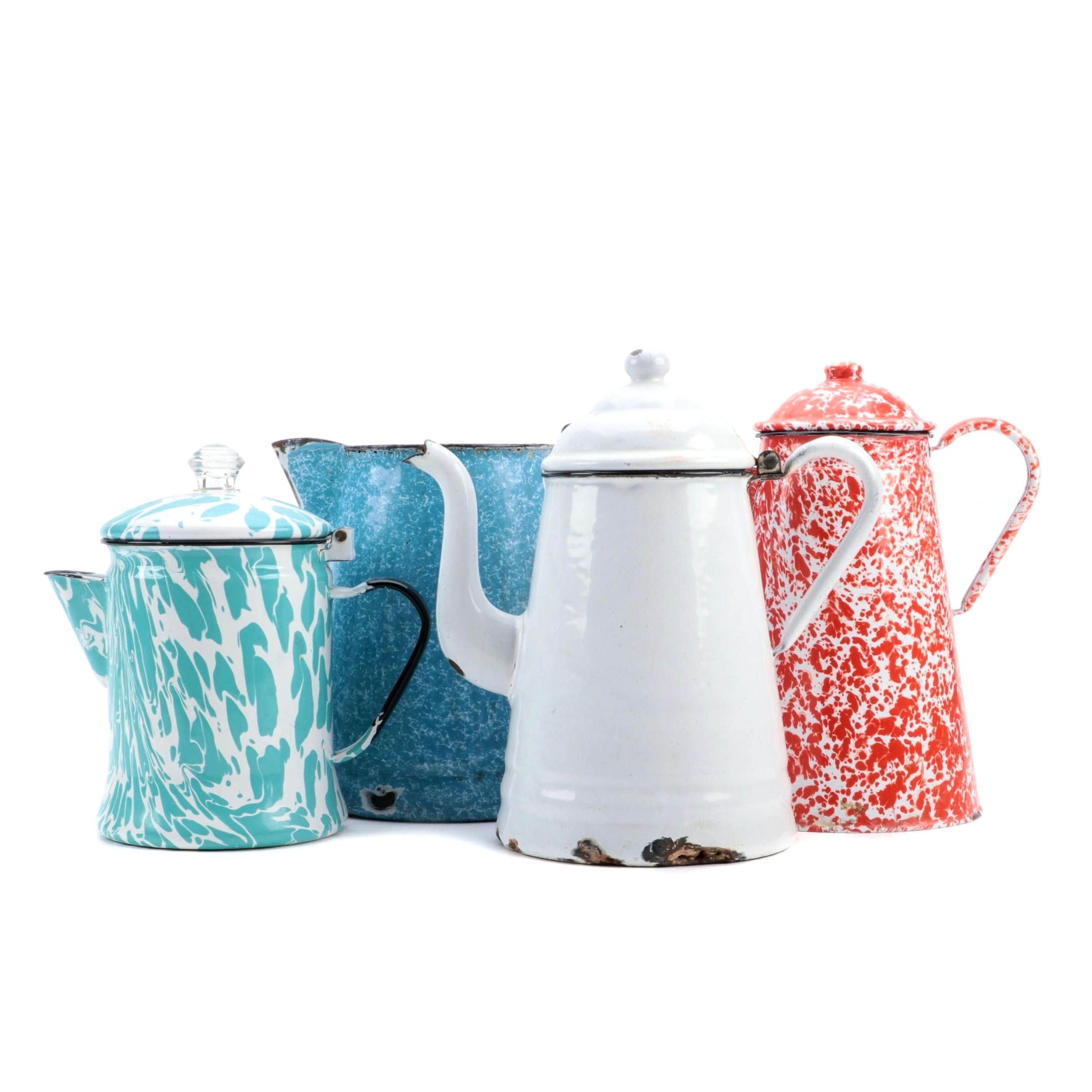 Enamel Spatterware and Other Coffee Pots