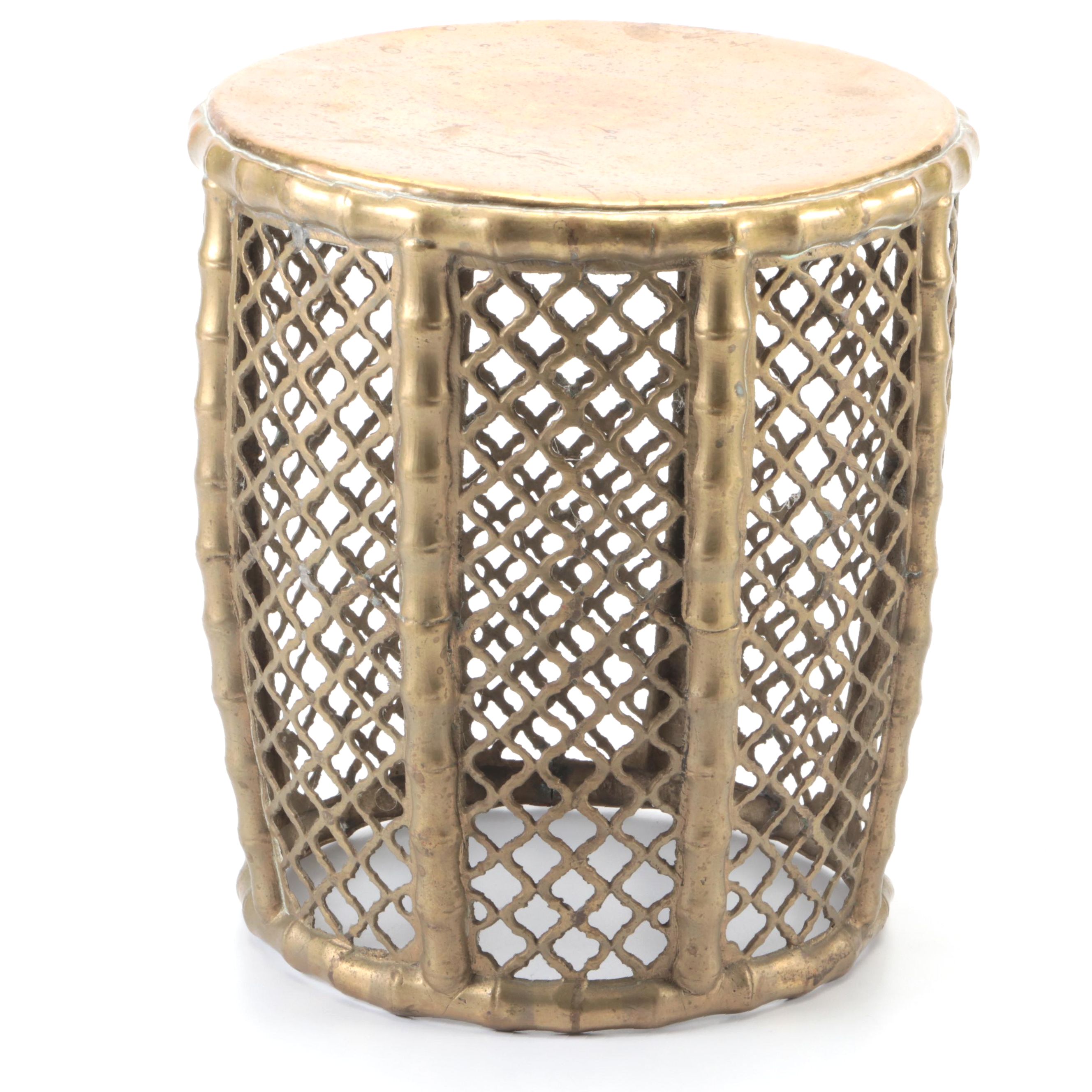 Moroccan Style Faux Bamboo and Fretwork Brass Tabouret