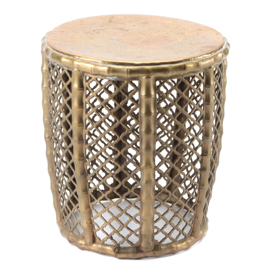 Moroccan Style Faux Bamboo and Fretwork Brass Tabouret