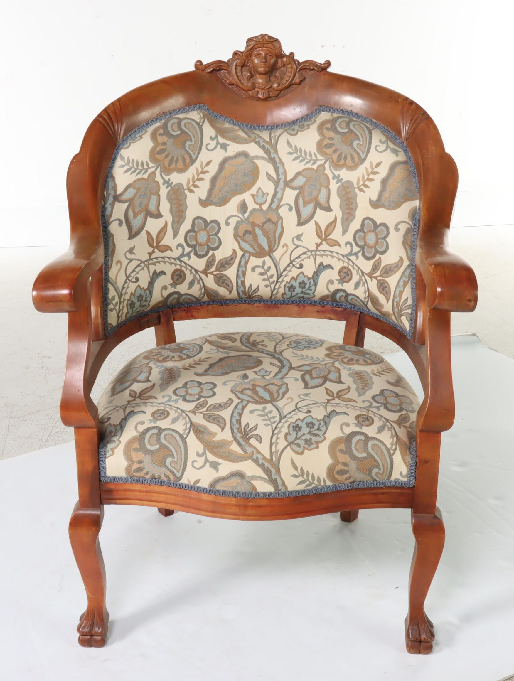 Victorian Renaissance Revival Hardwood and Upholstered Armchair, Circa 1900