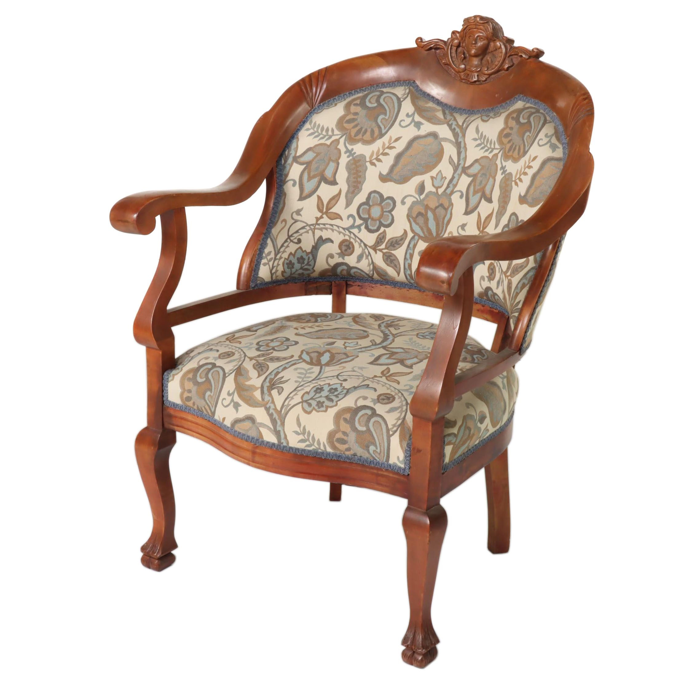 Victorian Renaissance Revival Hardwood and Upholstered Armchair, Circa 1900