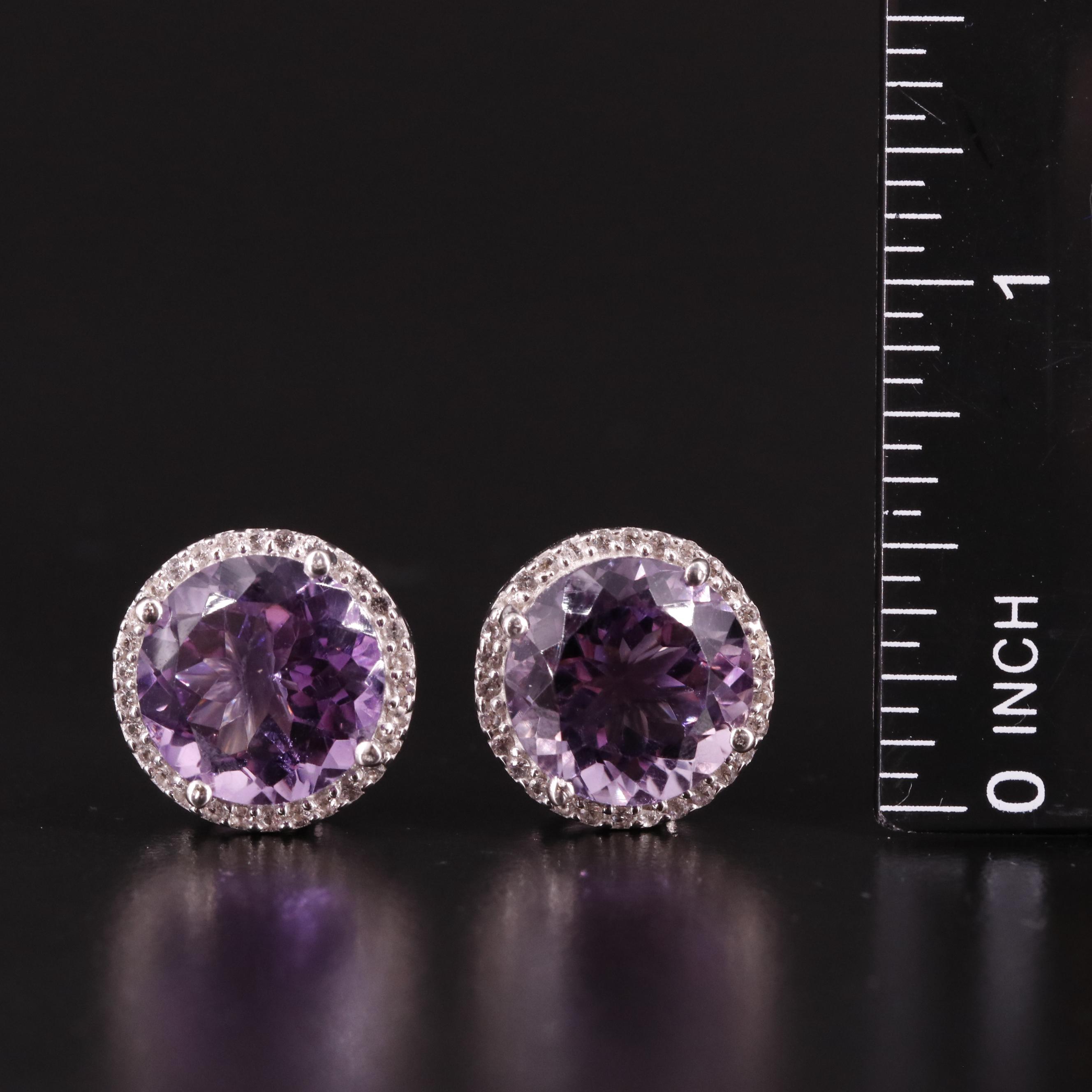 Sterling Amethyst and White Topaz Button Earrings