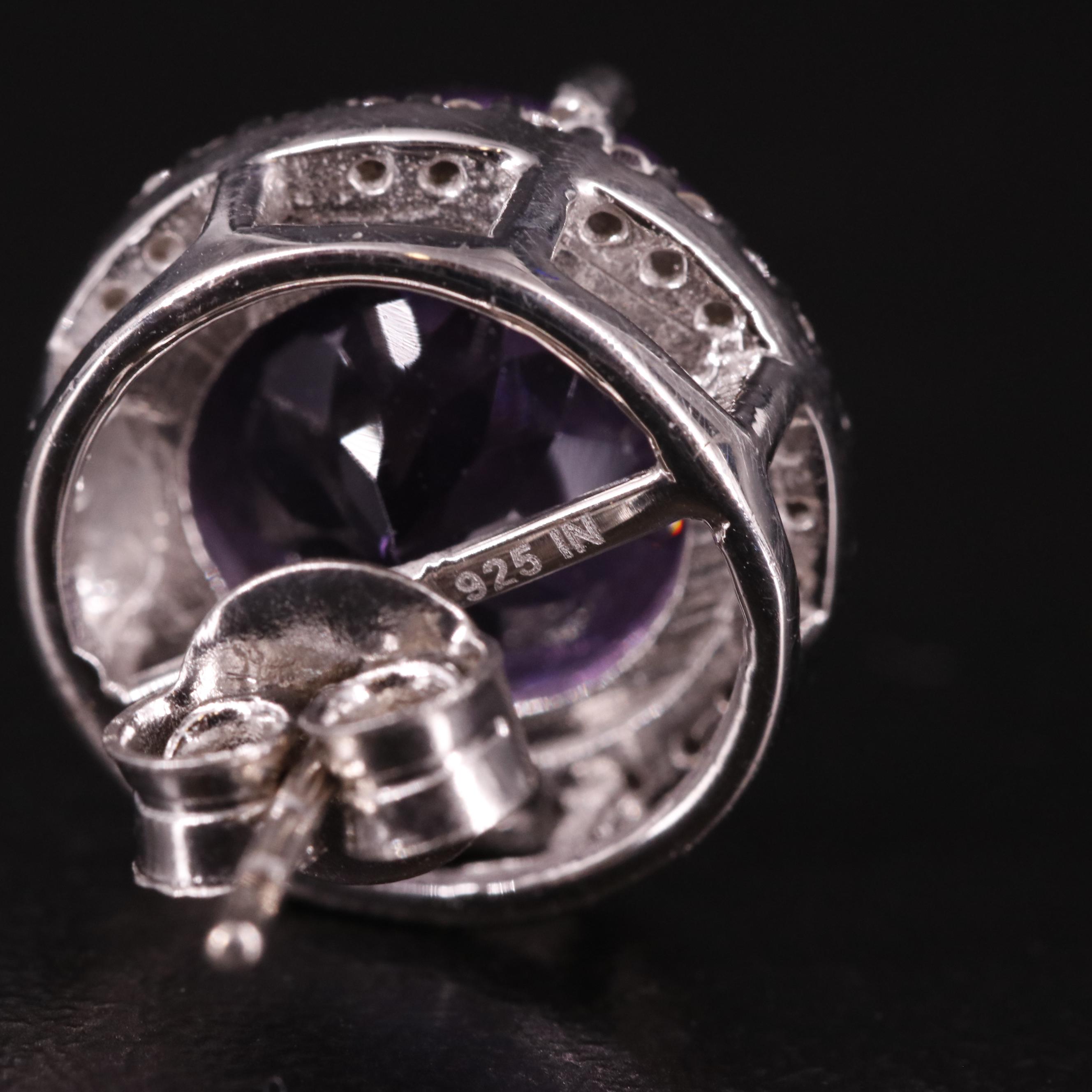 Sterling Amethyst and White Topaz Button Earrings