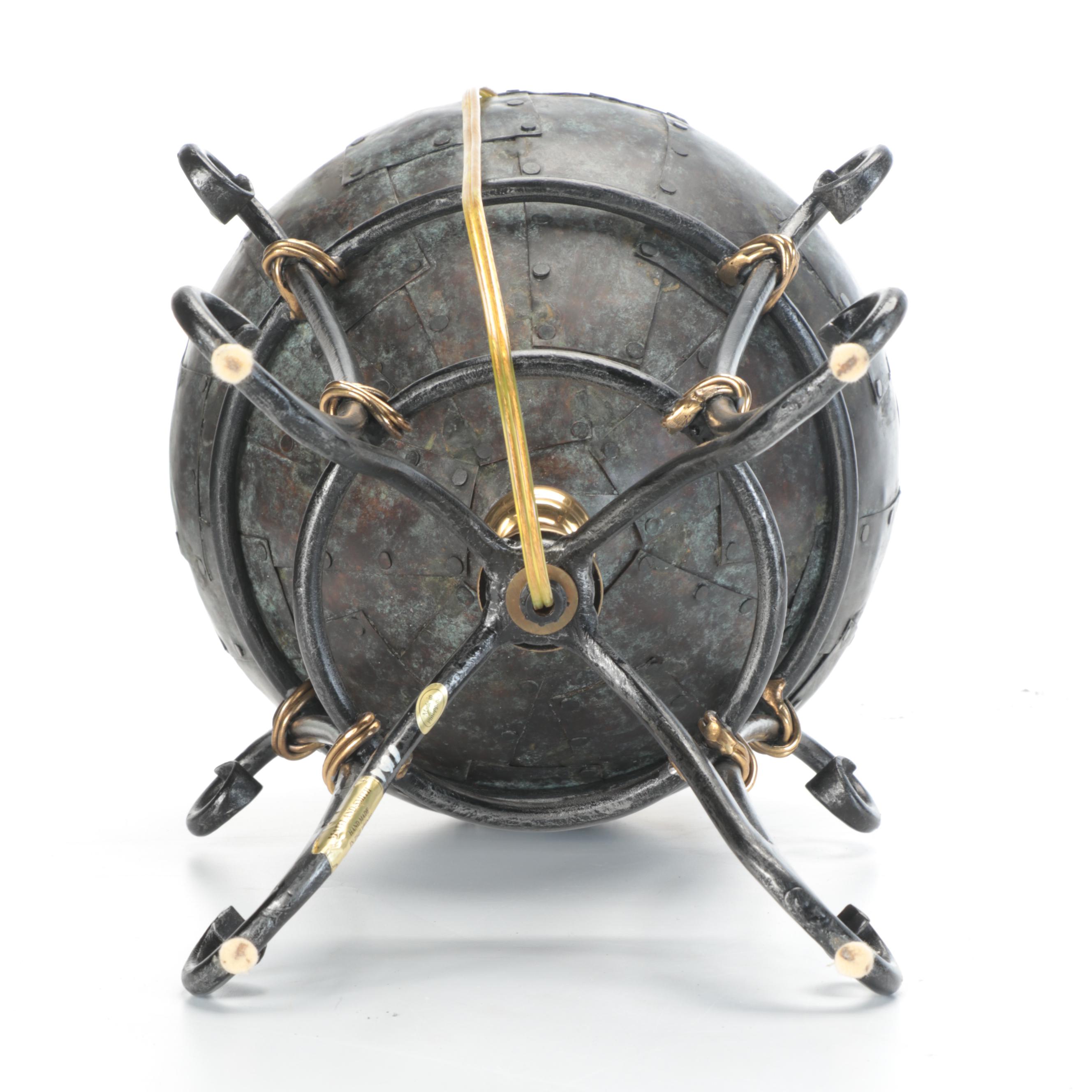 Maitland-Smith Patinated Bronzed and Riveted Urn Table Lamp, Faux Hide Shade