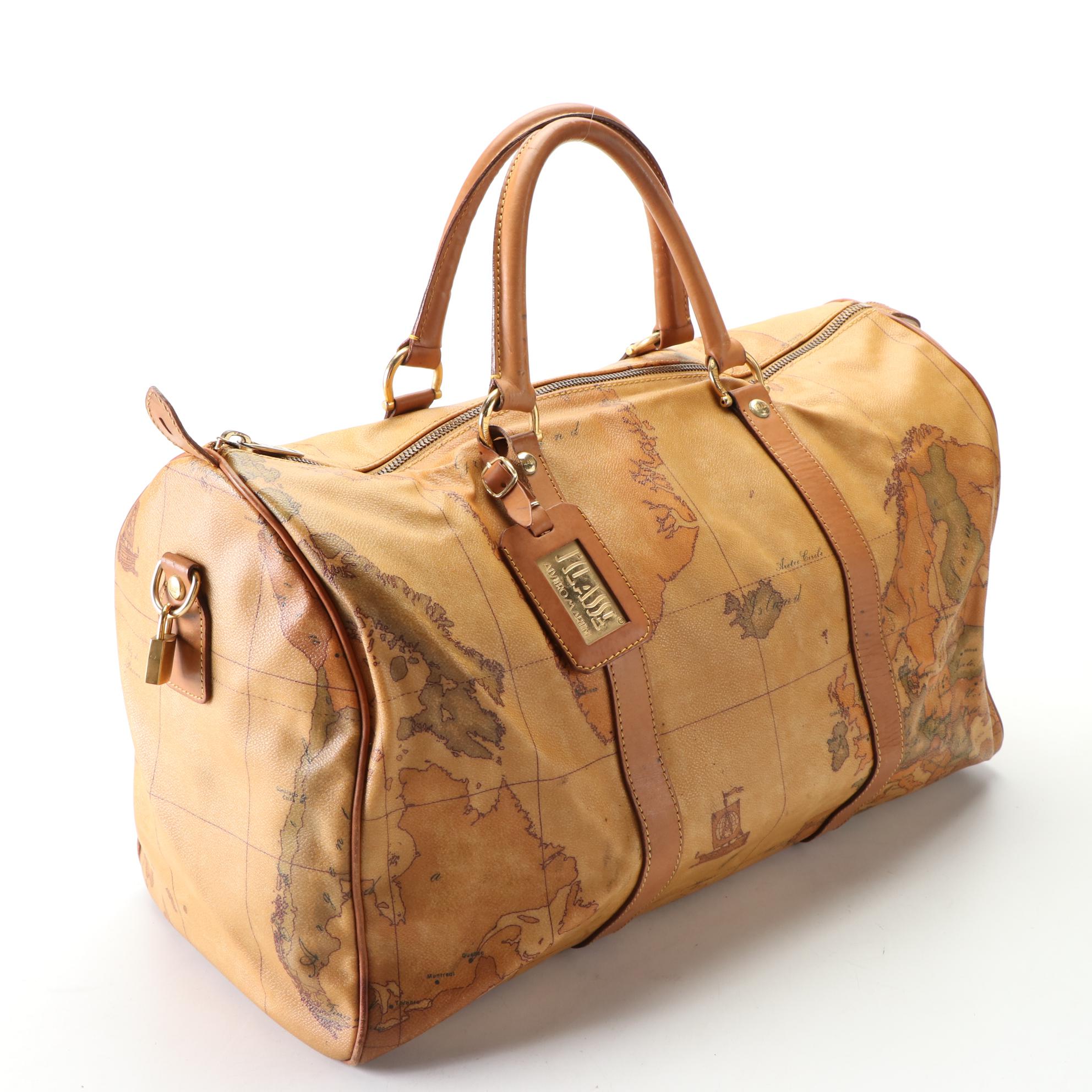 Alviero Martini 1a Classe Geo Classic Coated Canvas and Leather Weekender Bag