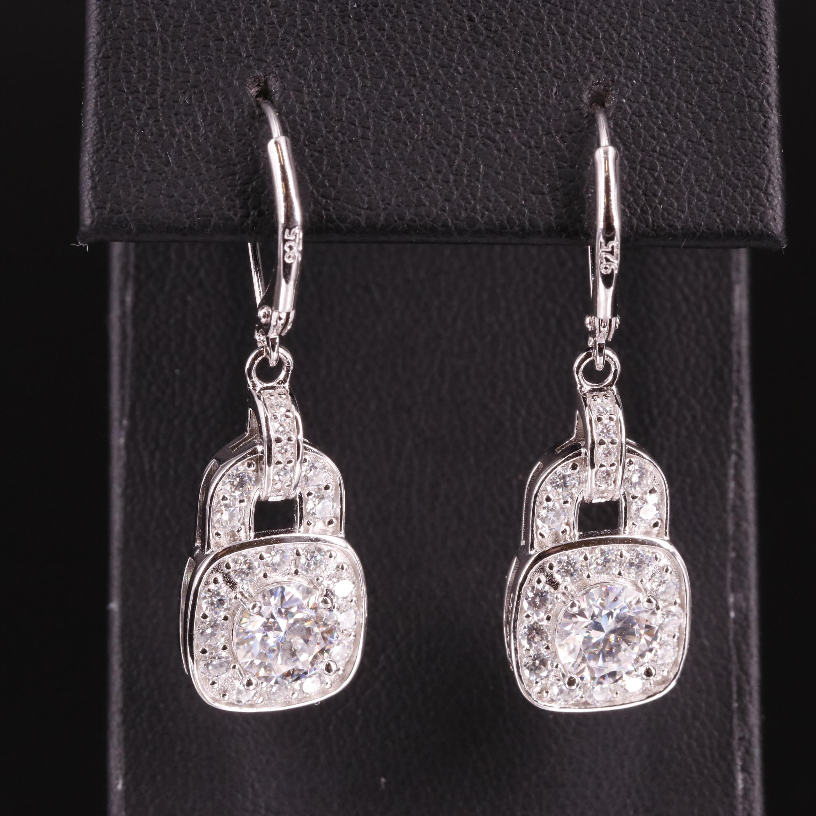 Sterling Moissanite Padlock Earrings