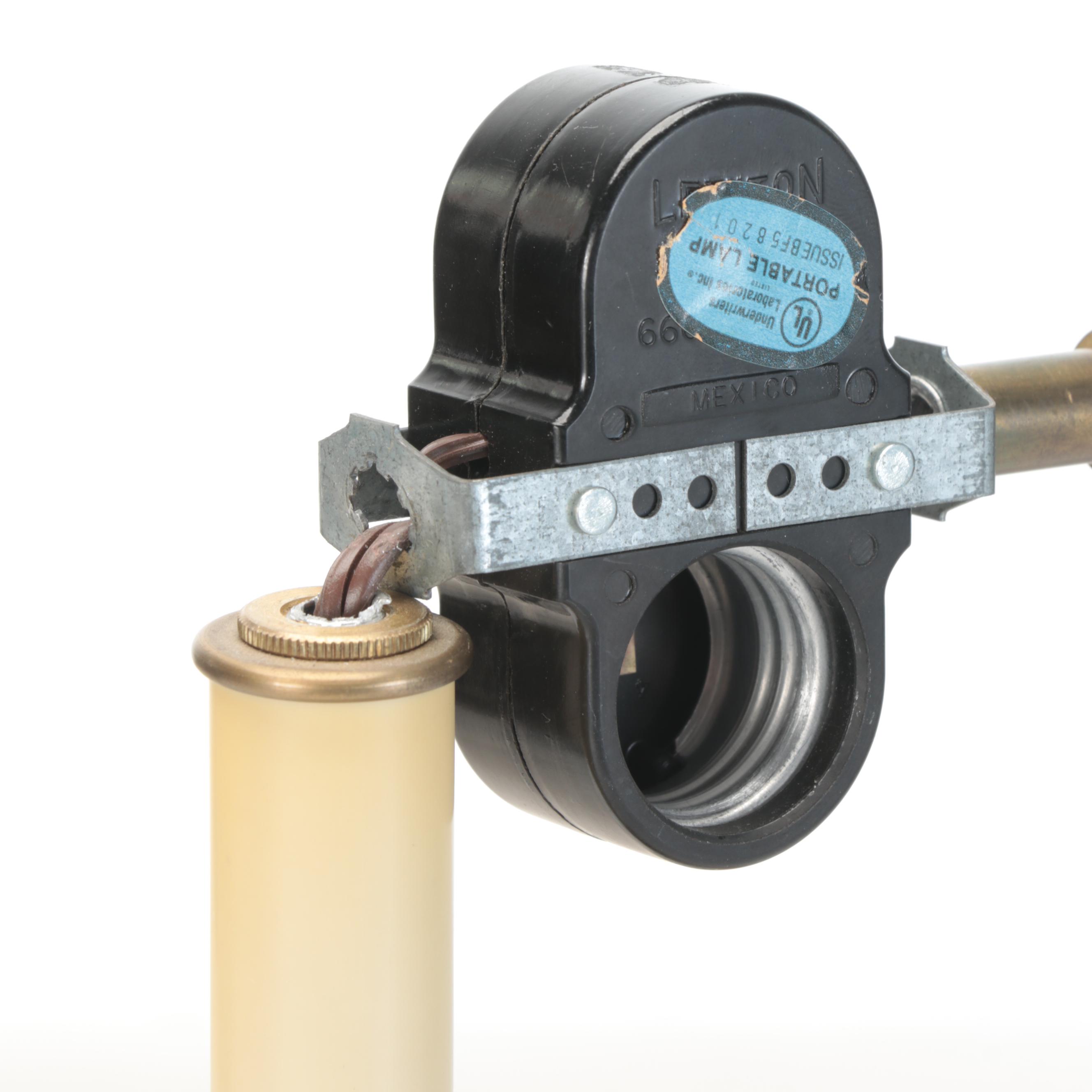 Brass and Faux Ram's Horn Table Lamp, Mid-20th Century