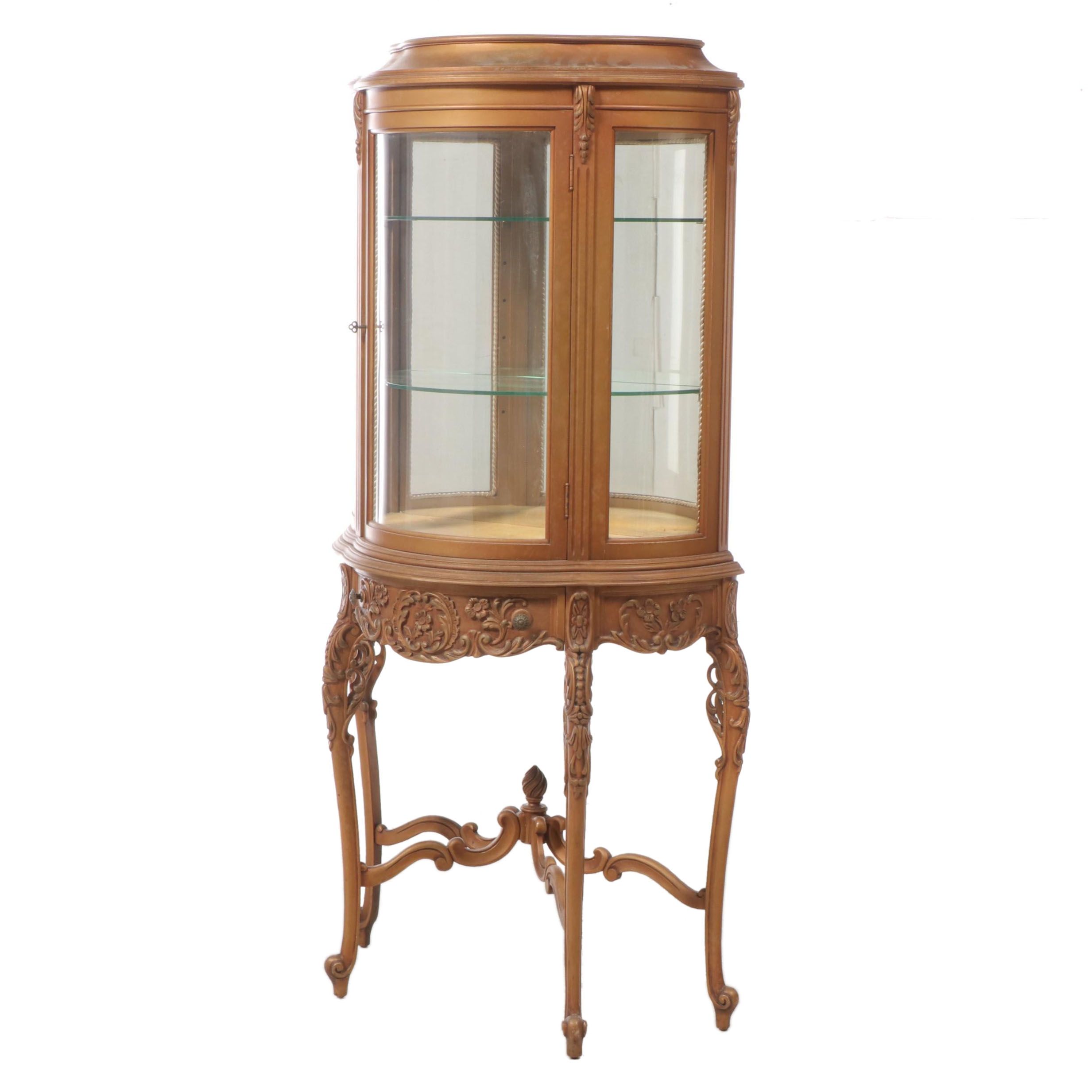 Rococo Style Gold-Painted Wooden Vitrine Cabinet, Mid-20th Century