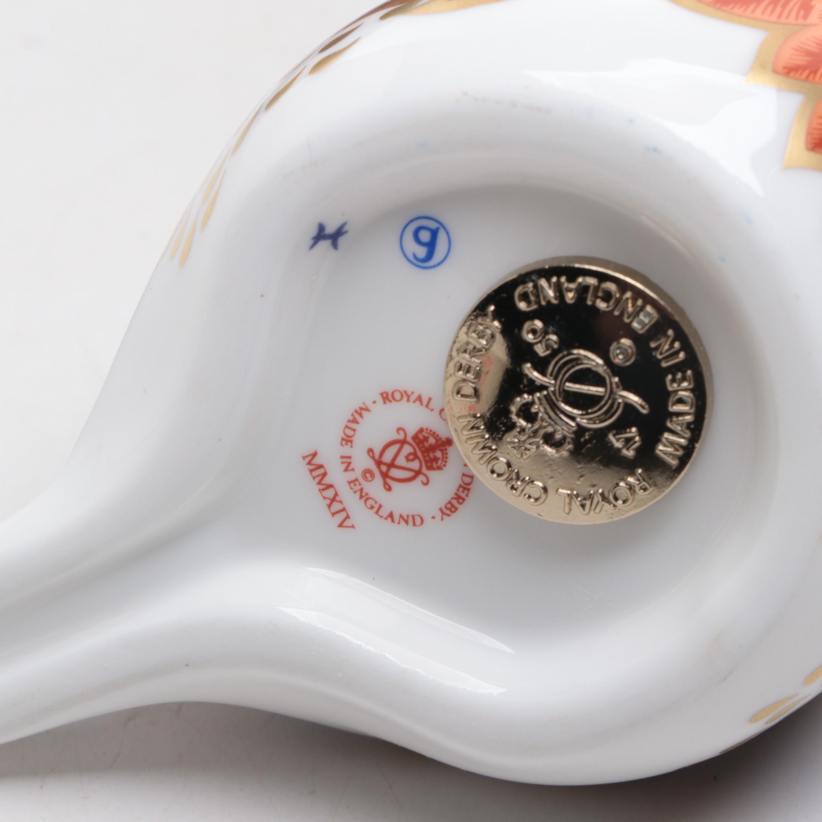 Royal Crown Derby Imari Style Boxes with Bird and Other Dragon Figurine