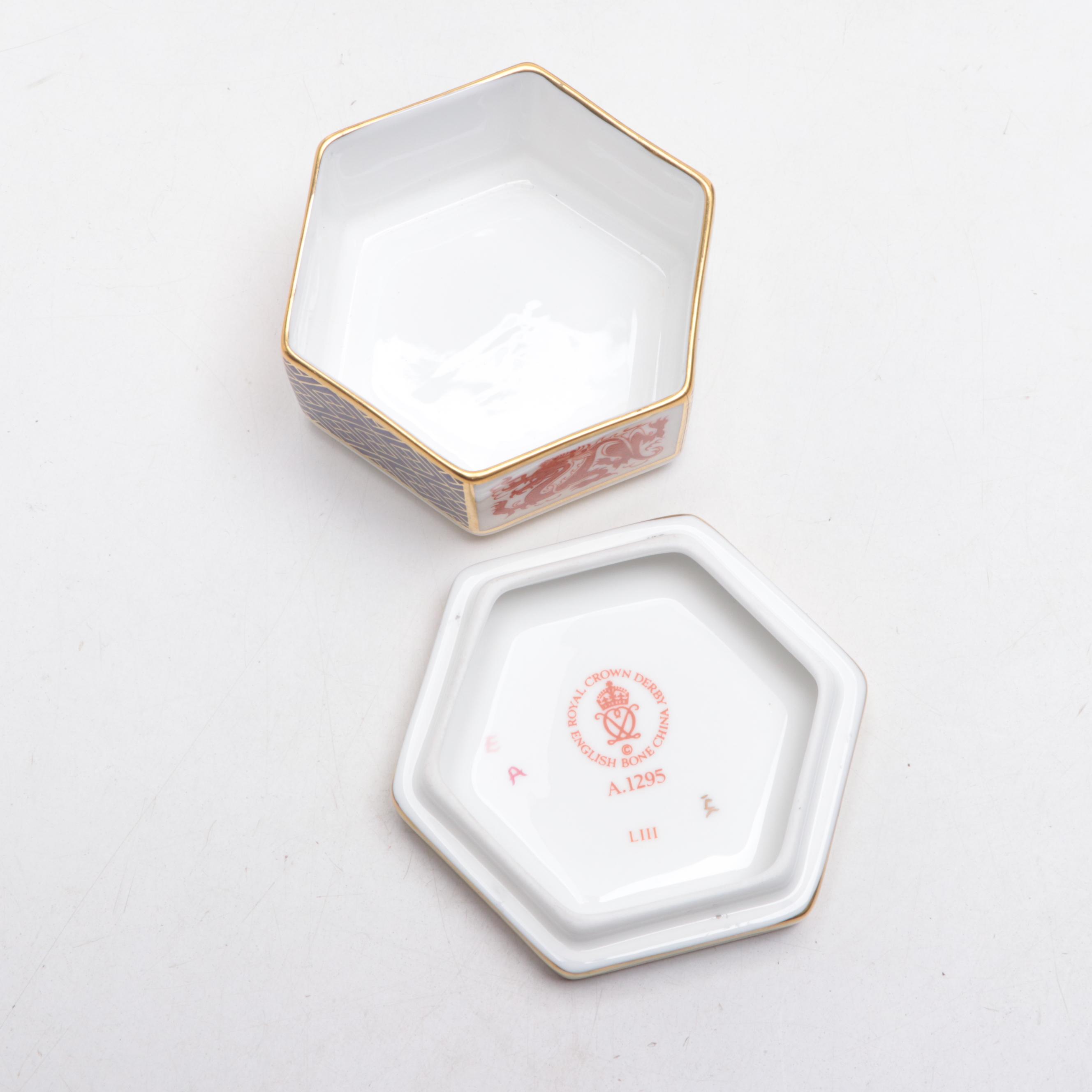 Royal Crown Derby Imari Style Boxes with Bird and Other Dragon Figurine