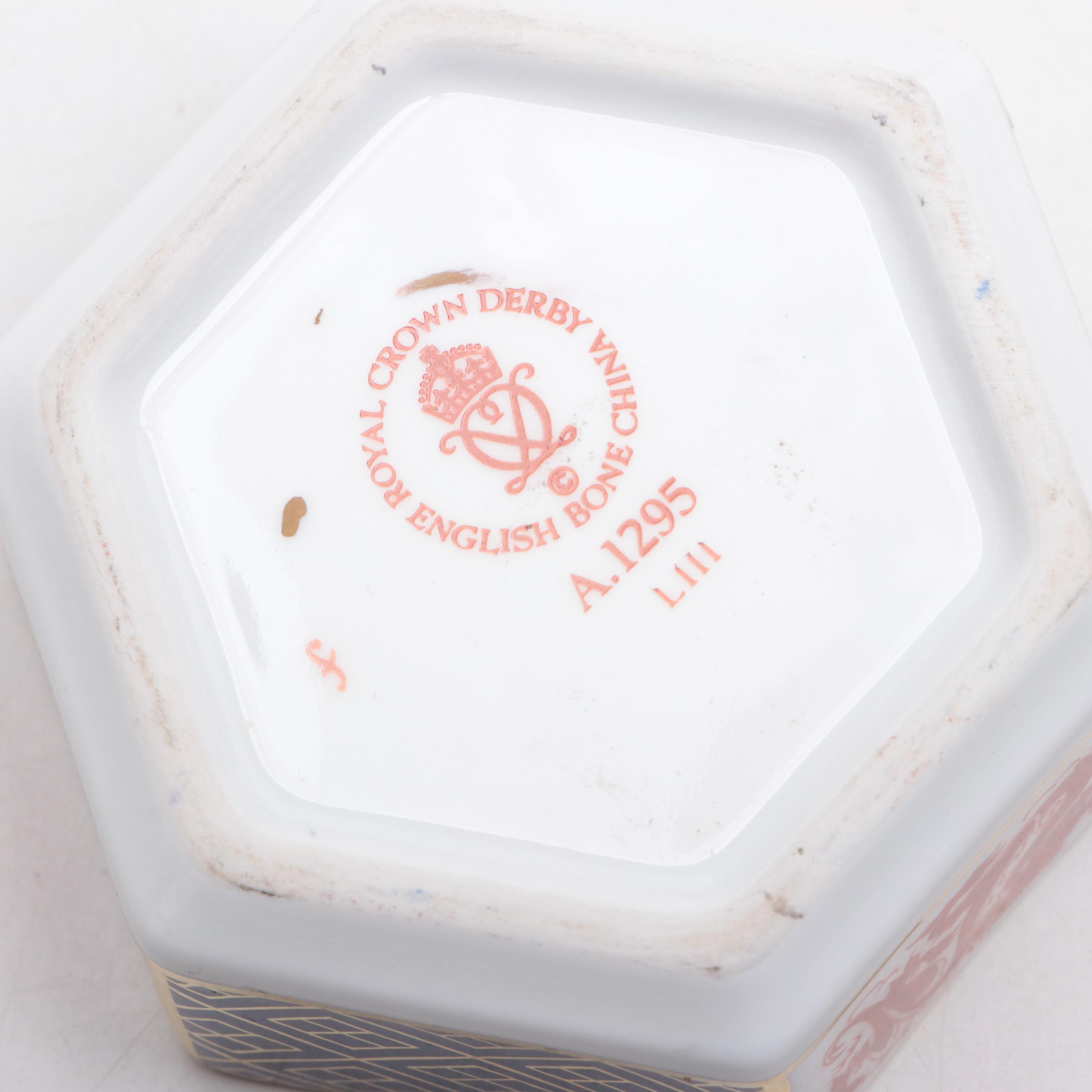 Royal Crown Derby Imari Style Boxes with Bird and Other Dragon Figurine