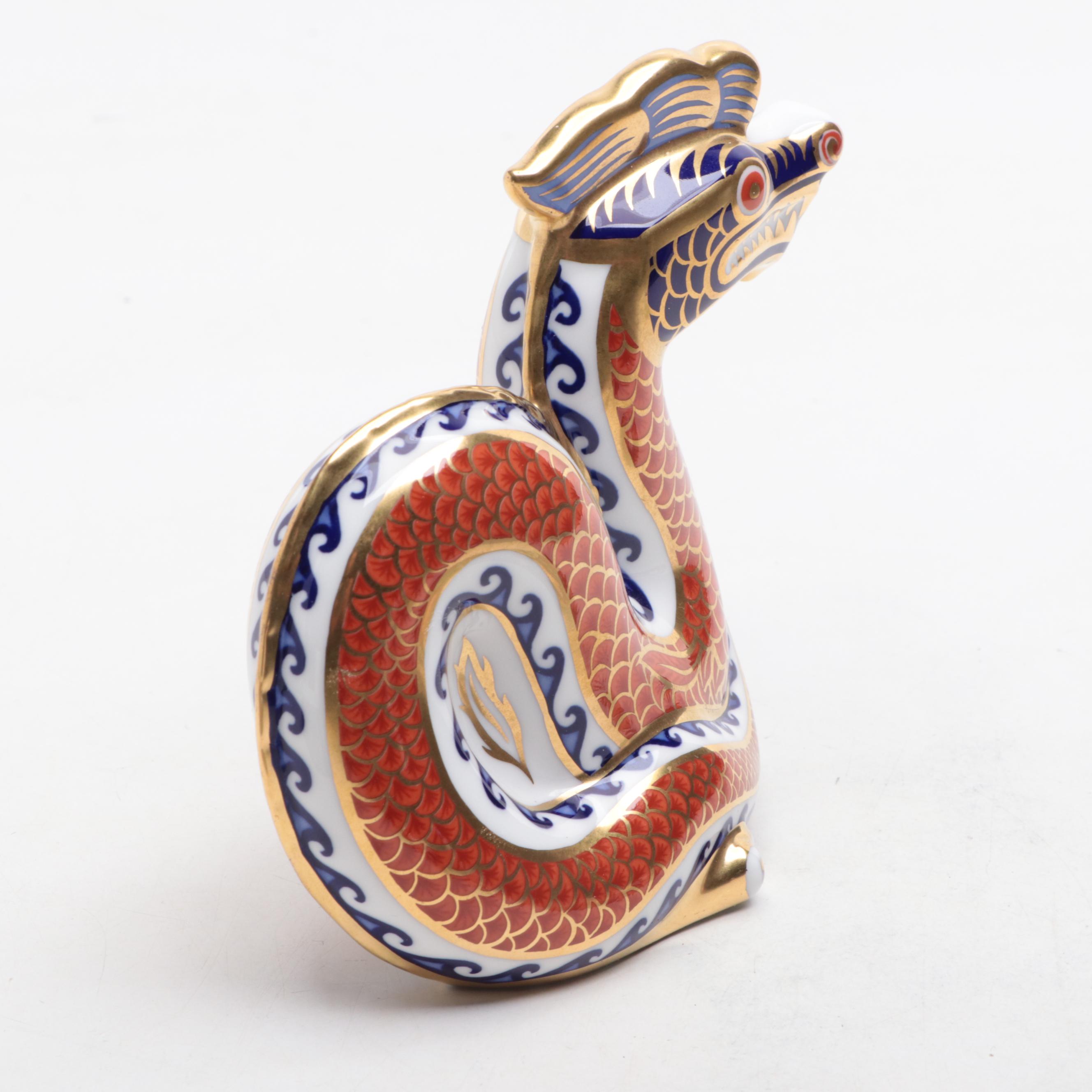 Royal Crown Derby Imari Style Boxes with Bird and Other Dragon Figurine