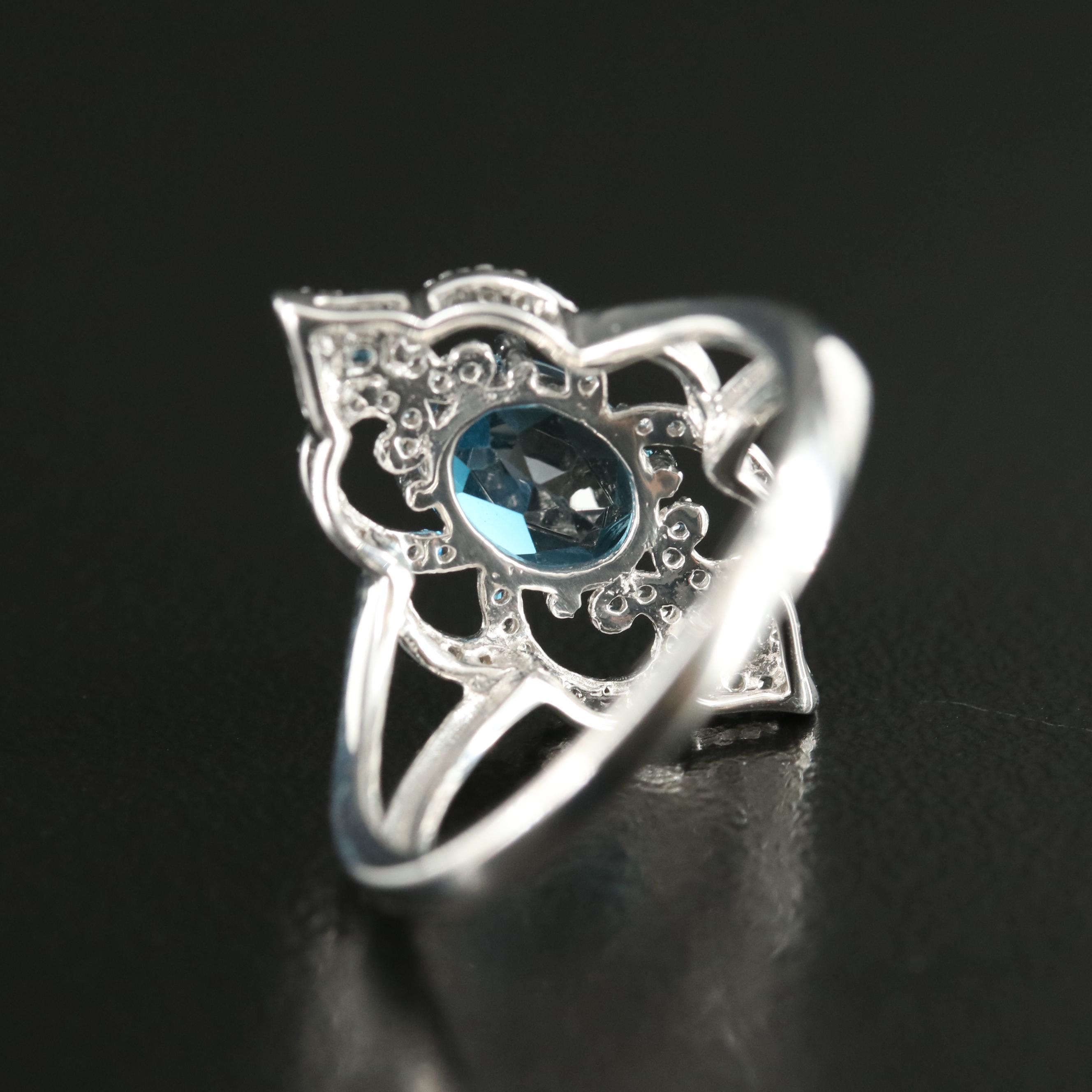 Sterling Topaz and White Sapphire Navette Ring