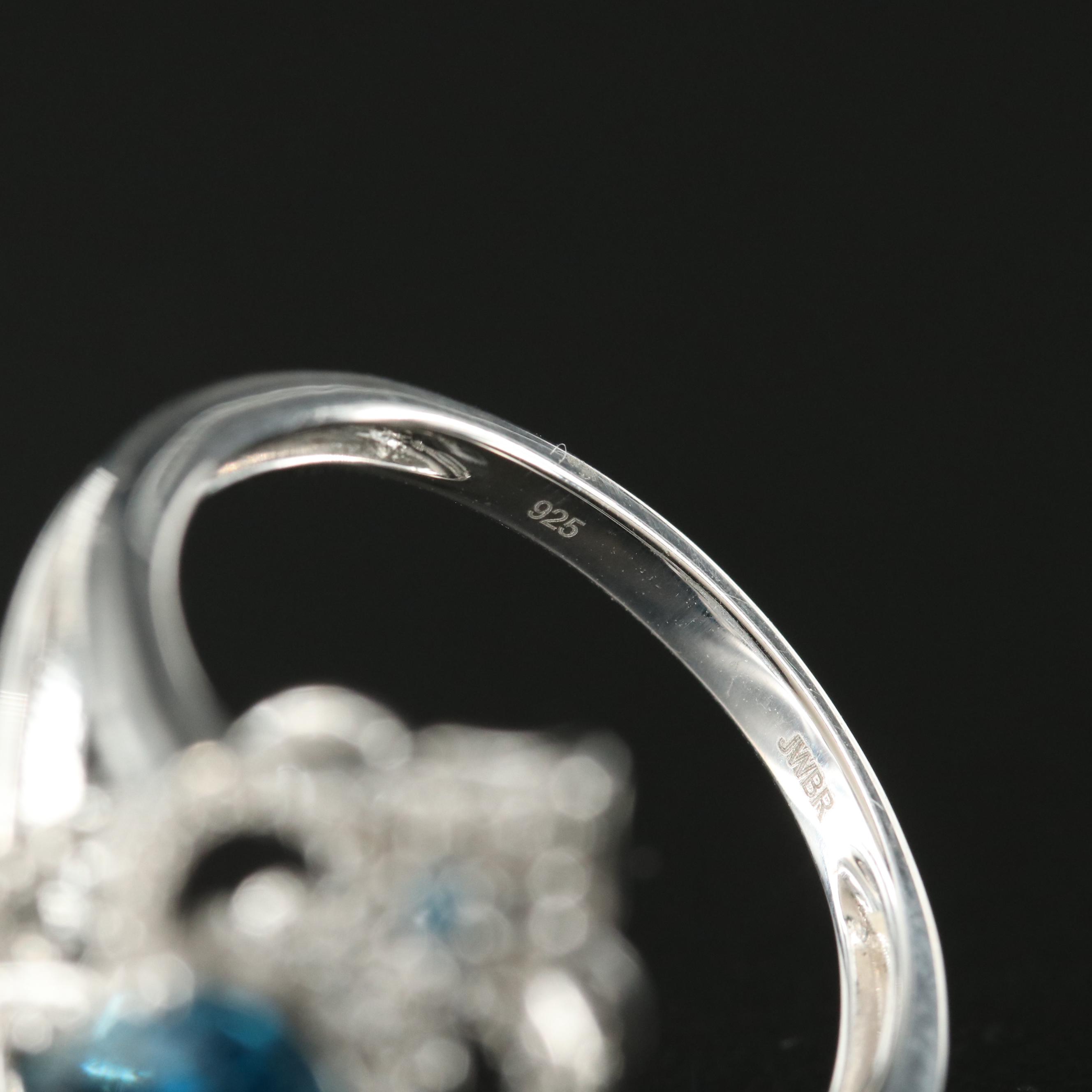 Sterling Topaz and White Sapphire Navette Ring