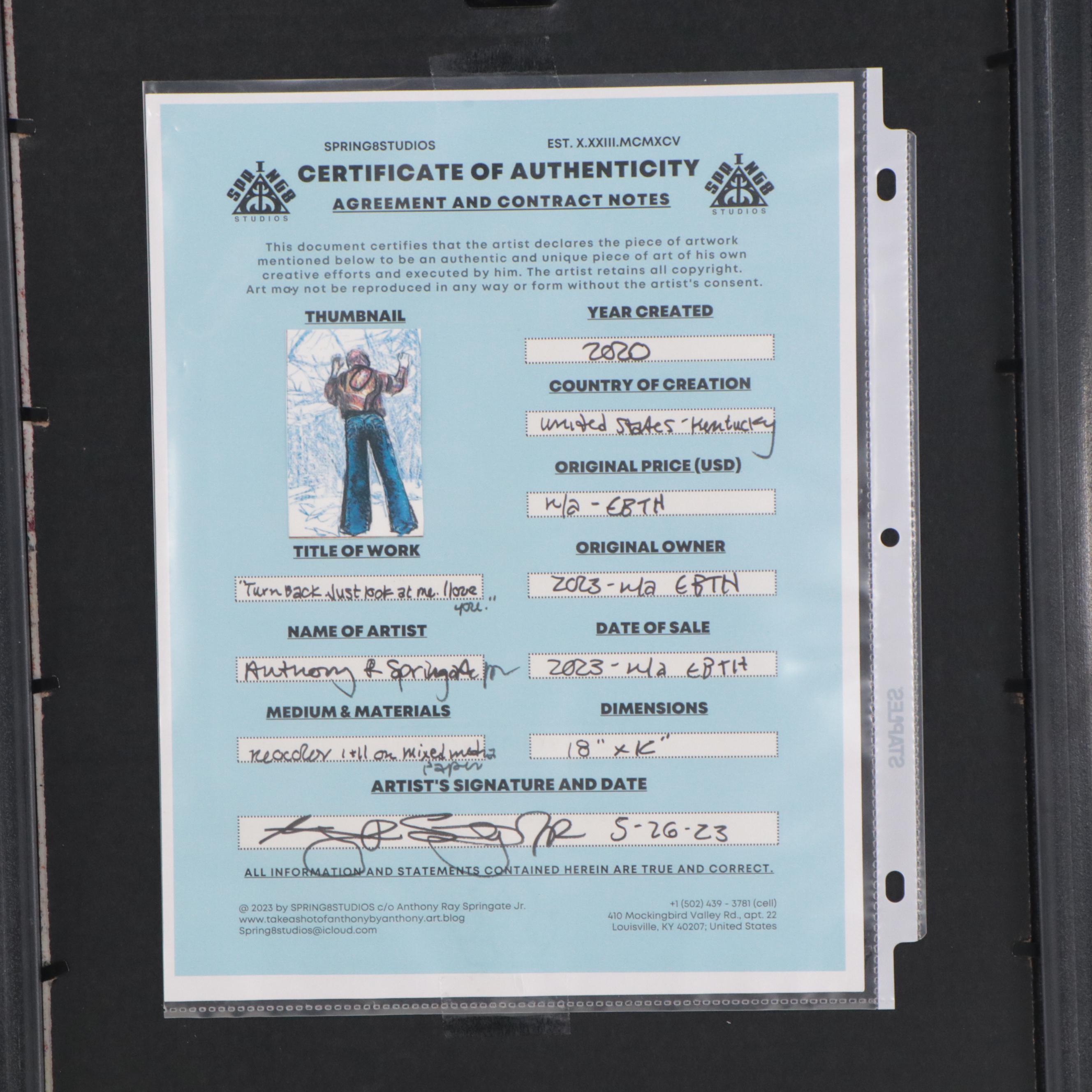 Anthony Ray Springate Jr. Drawing "Turn Back. Just Look At Me. I Love You." 2020