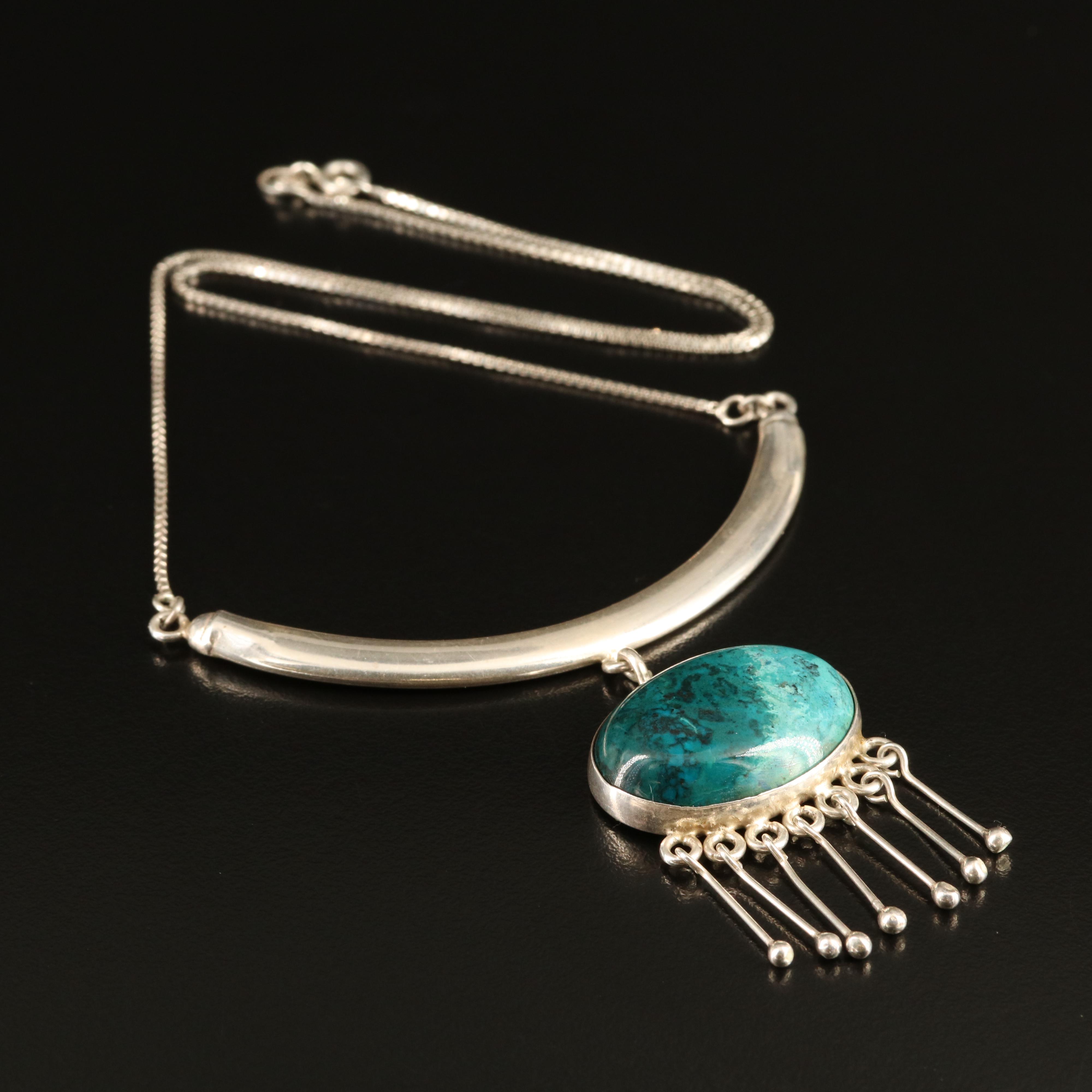 Sterling Chrysocolla Necklace with Fringe