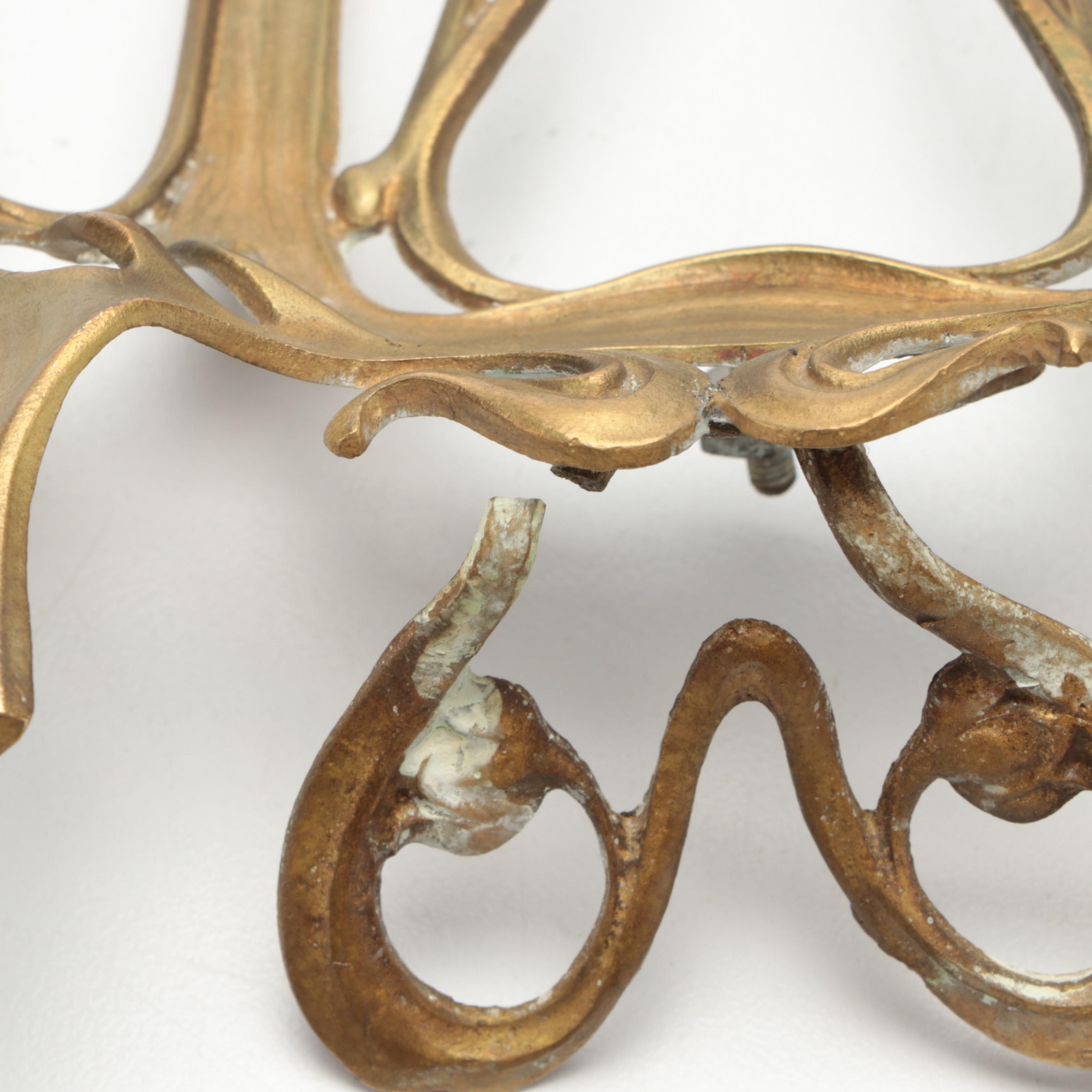 Carved Shell Cameo Brooch Housed in Brass Art Nouveau Frame