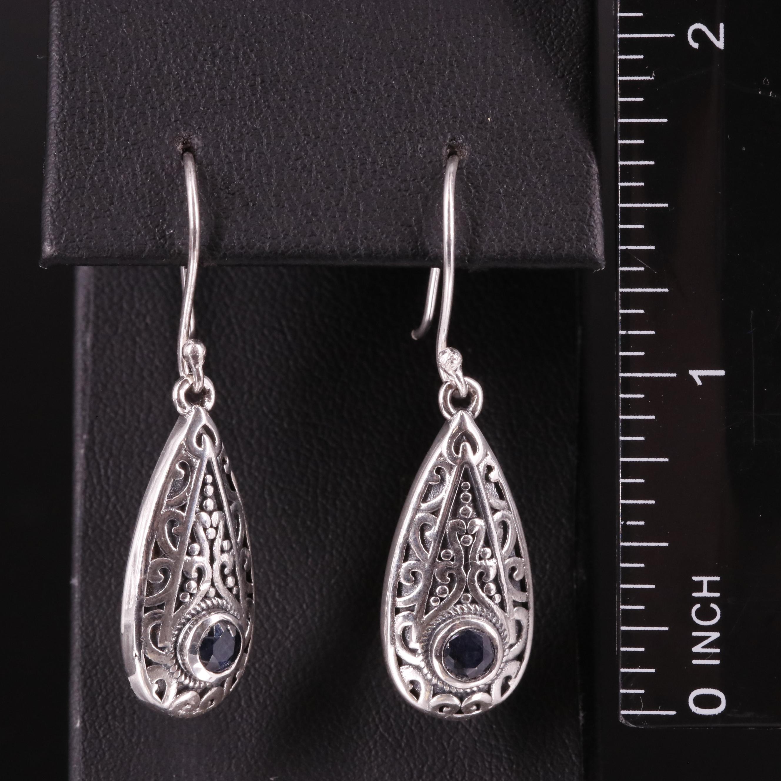 Bali Inspired Sterling and Sapphire Drop Earrings