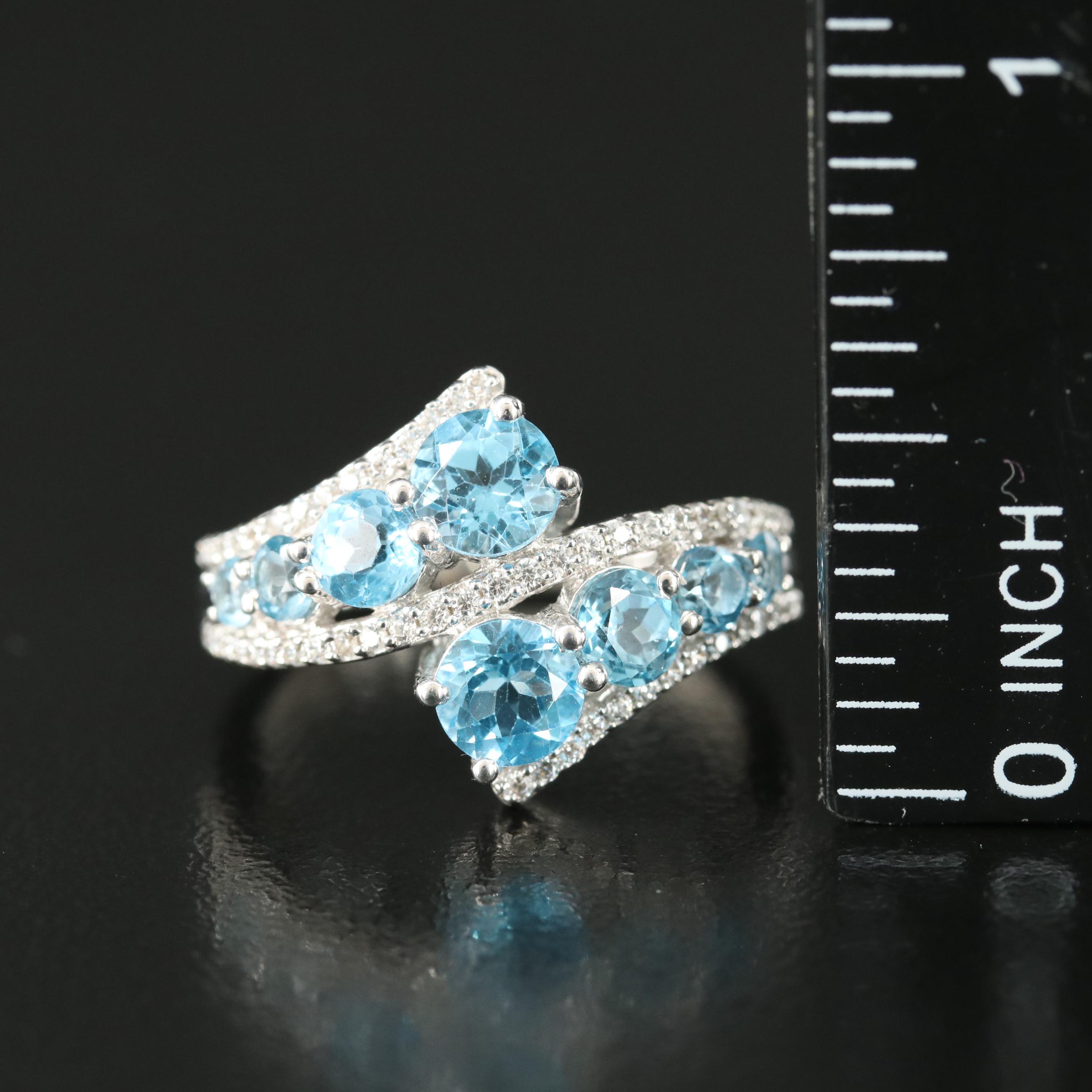 Sterling Topaz and Cubic Zirconia Bypass Ring