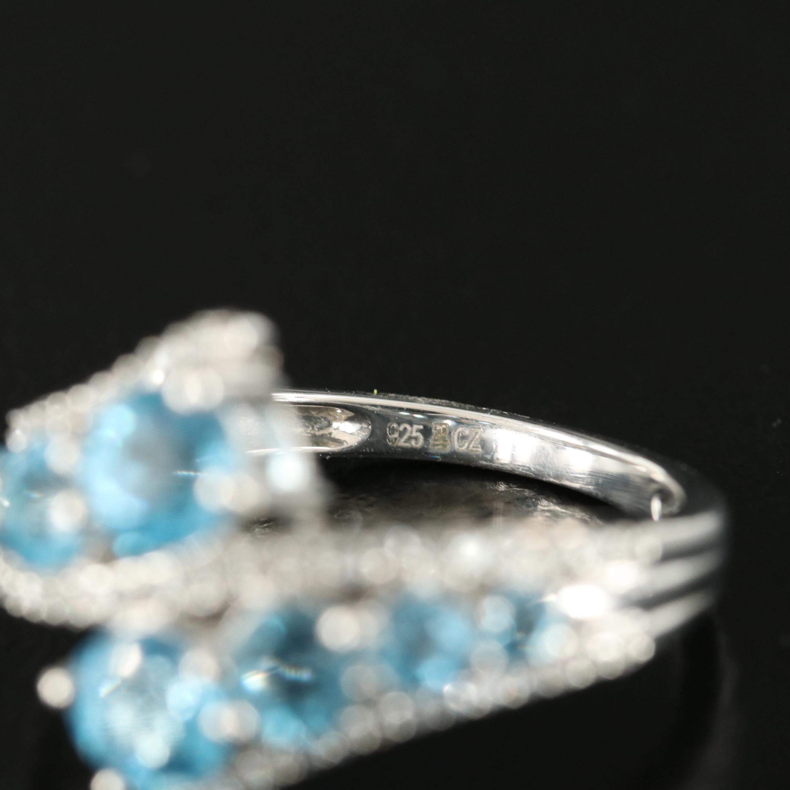 Sterling Topaz and Cubic Zirconia Bypass Ring
