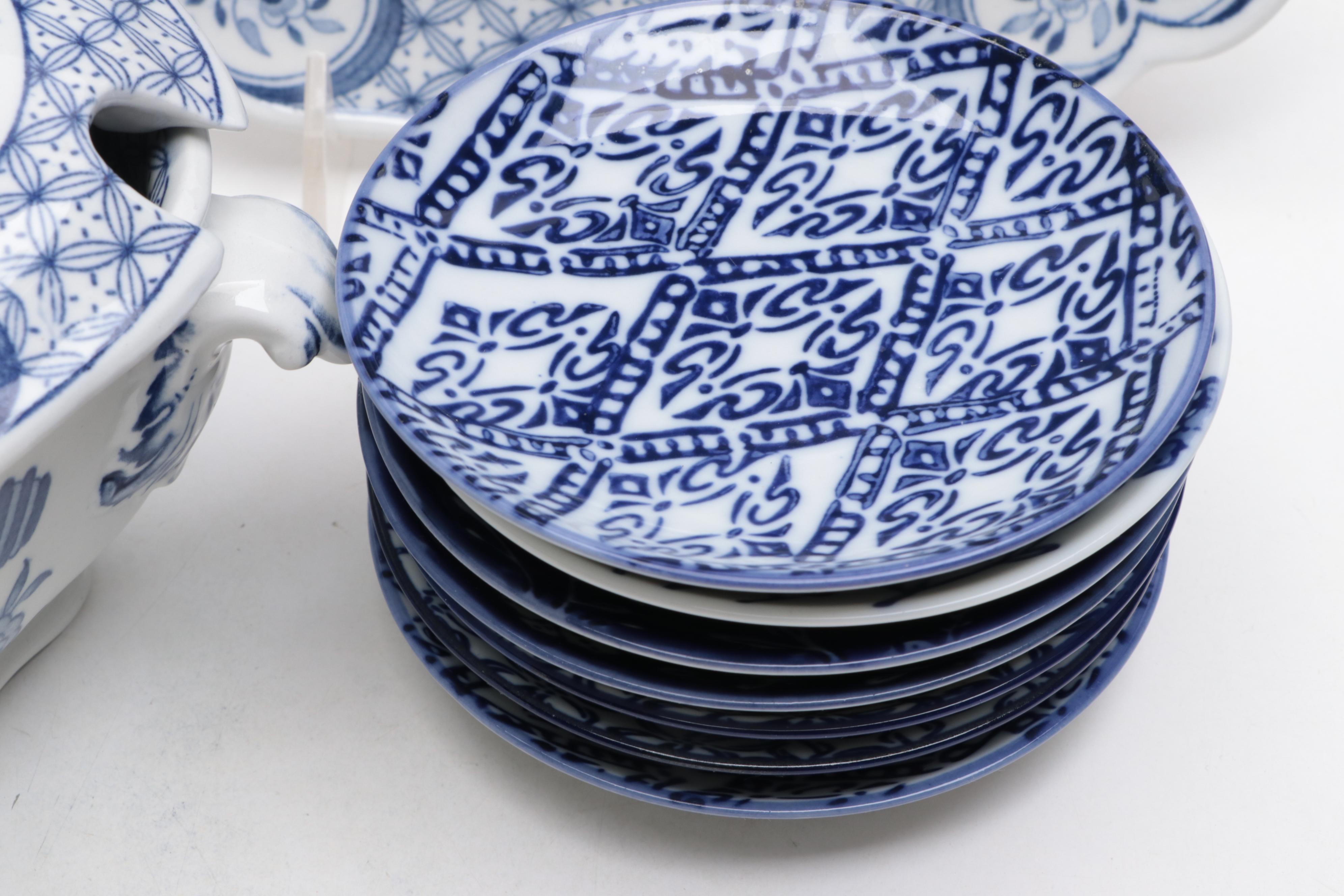 Furnivals "Old Chelsea" Earthenware Tureen with Blue and White Tableware