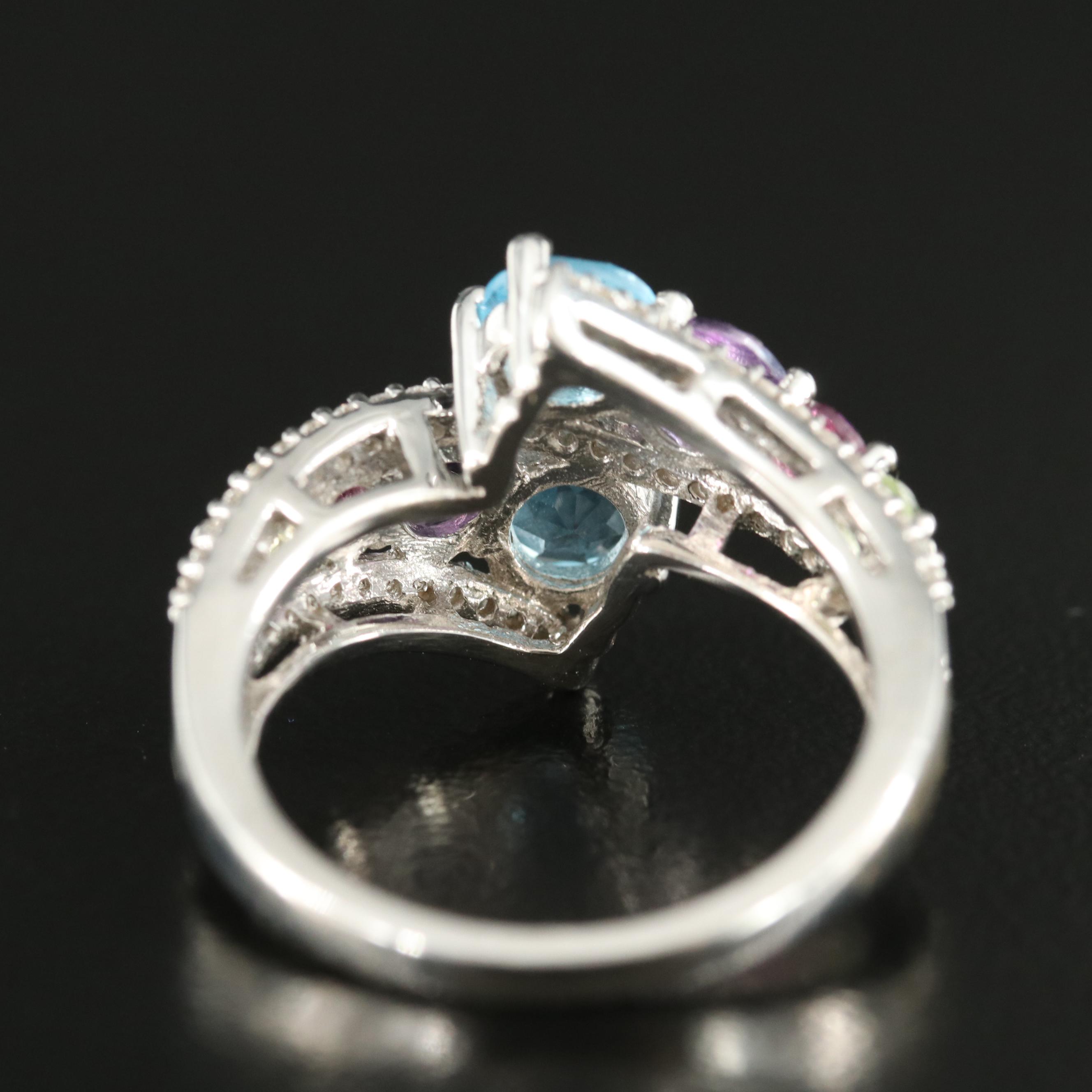 Sterling Topaz, Amethyst and Gemstone Bypass Ring