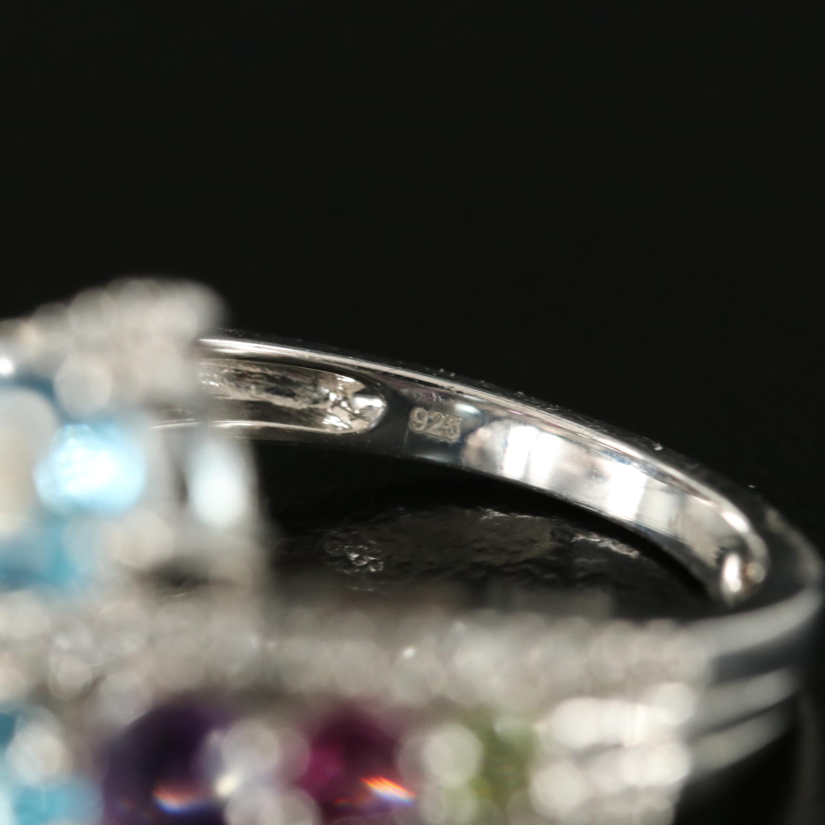 Sterling Topaz, Amethyst and Gemstone Bypass Ring