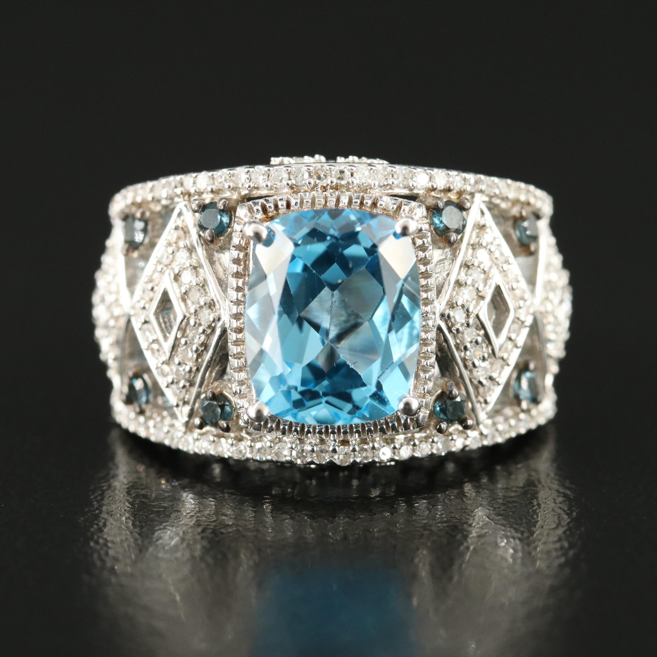 Sterling Swiss Blue Topaz and Diamond Ring