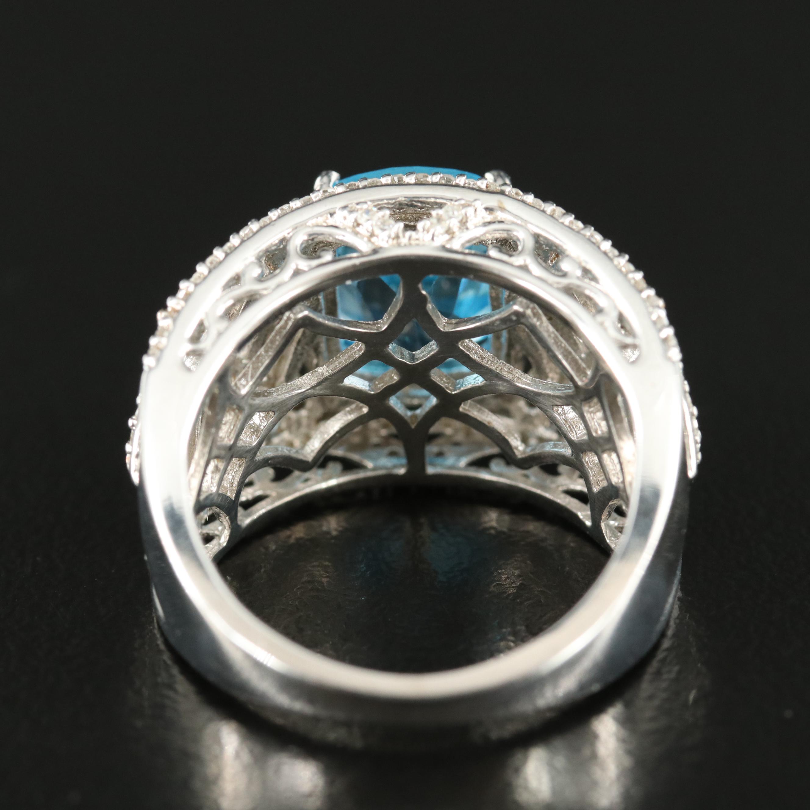 Sterling Swiss Blue Topaz and Diamond Ring