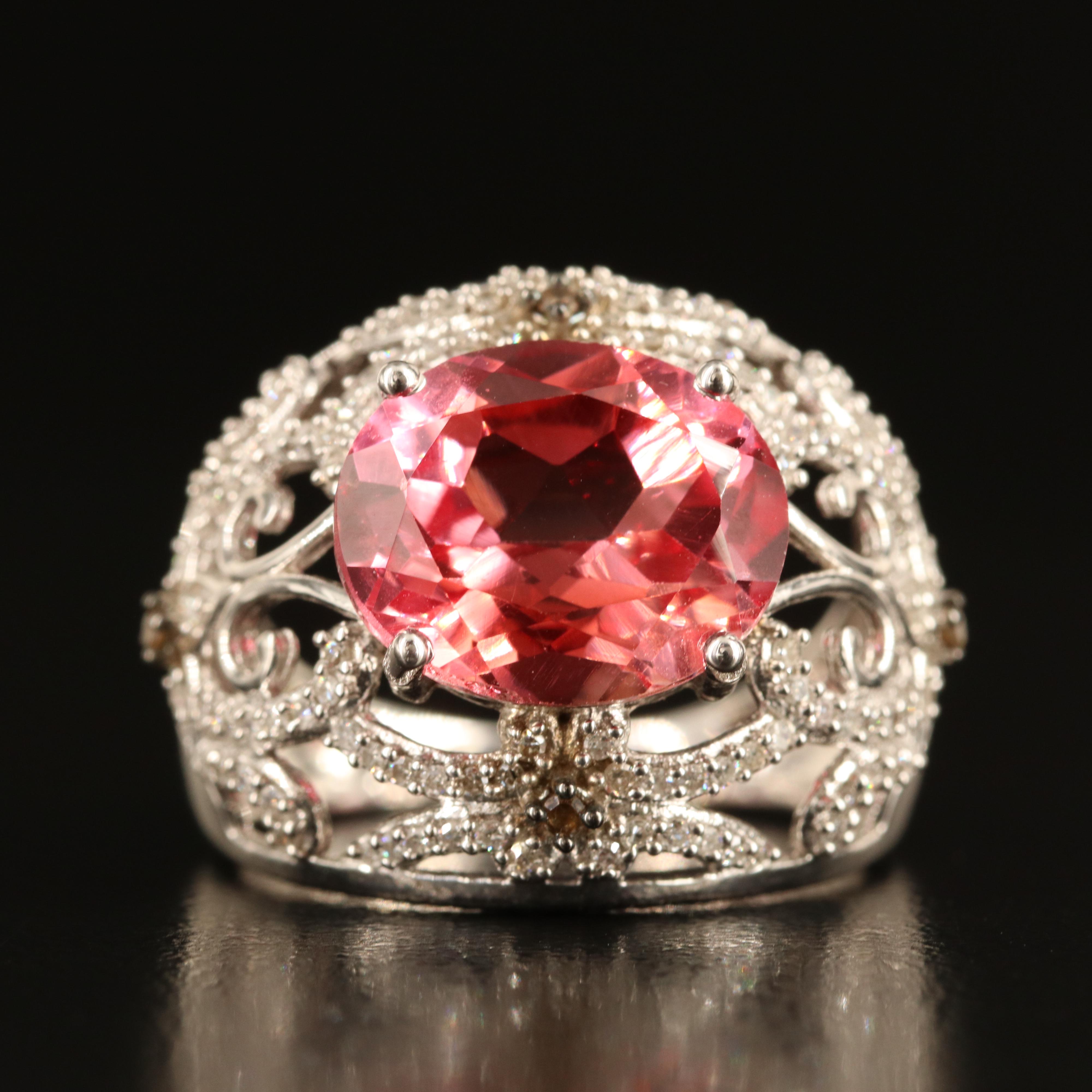 Sterling Pink Sapphire and Diamond Ring
