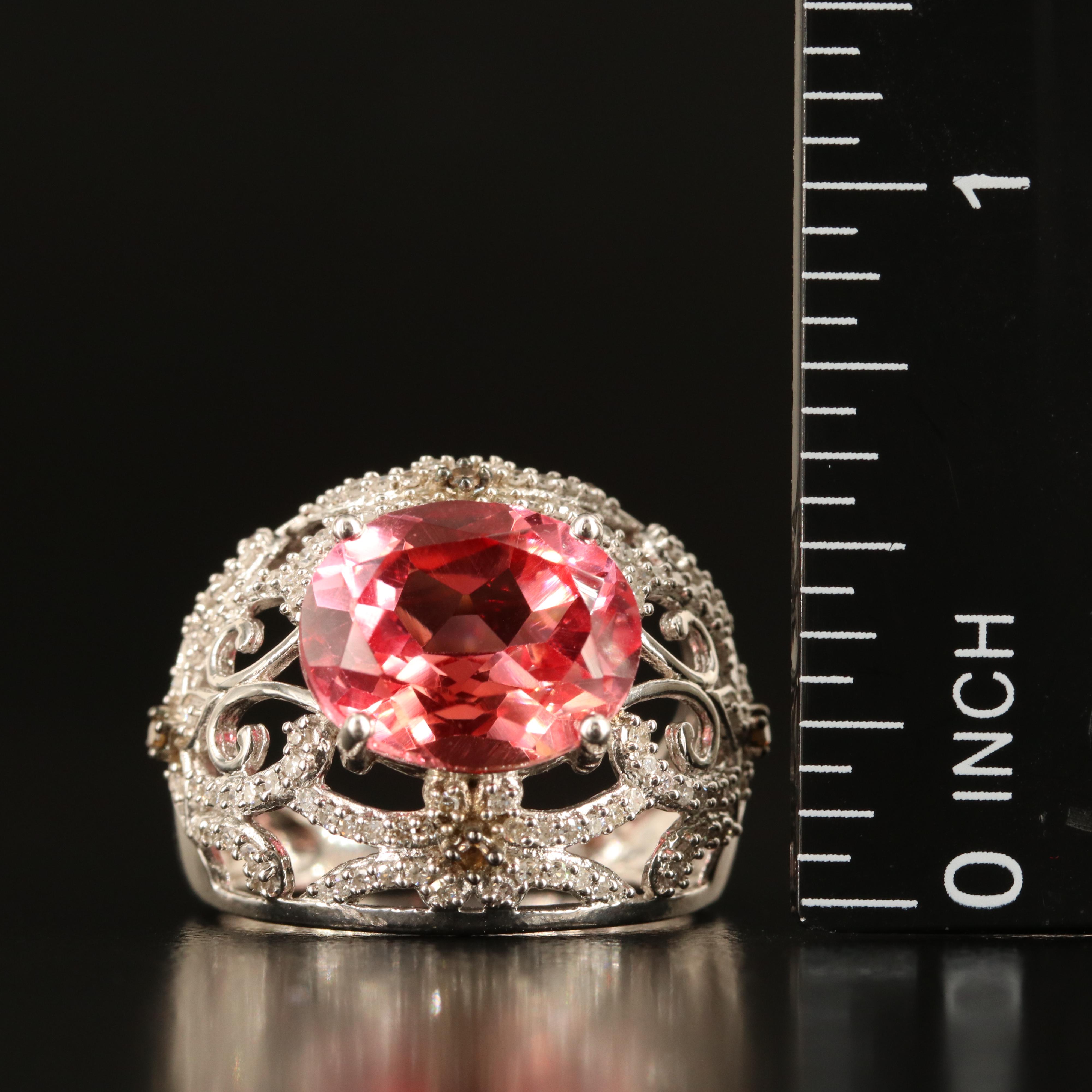 Sterling Pink Sapphire and Diamond Ring