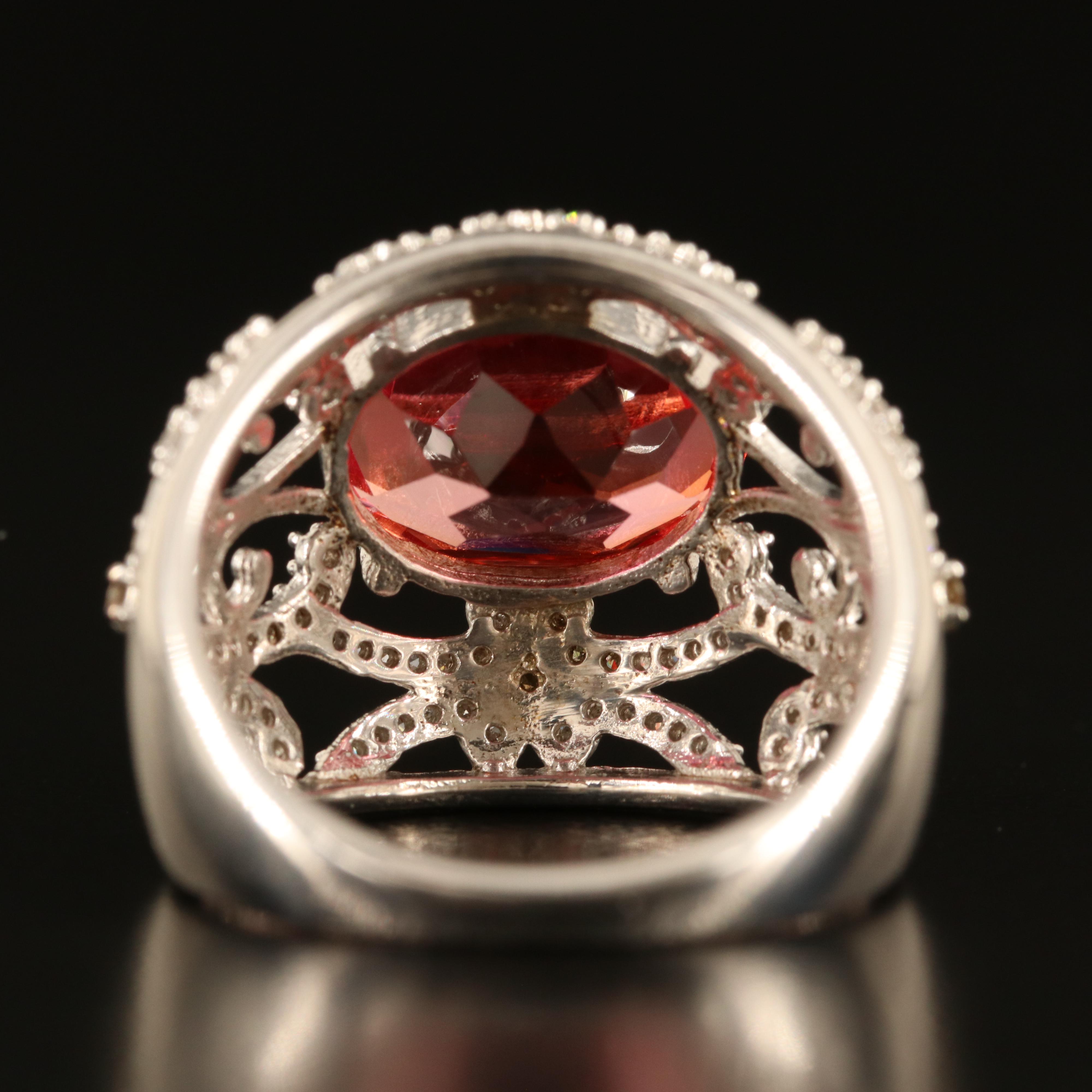 Sterling Pink Sapphire and Diamond Ring