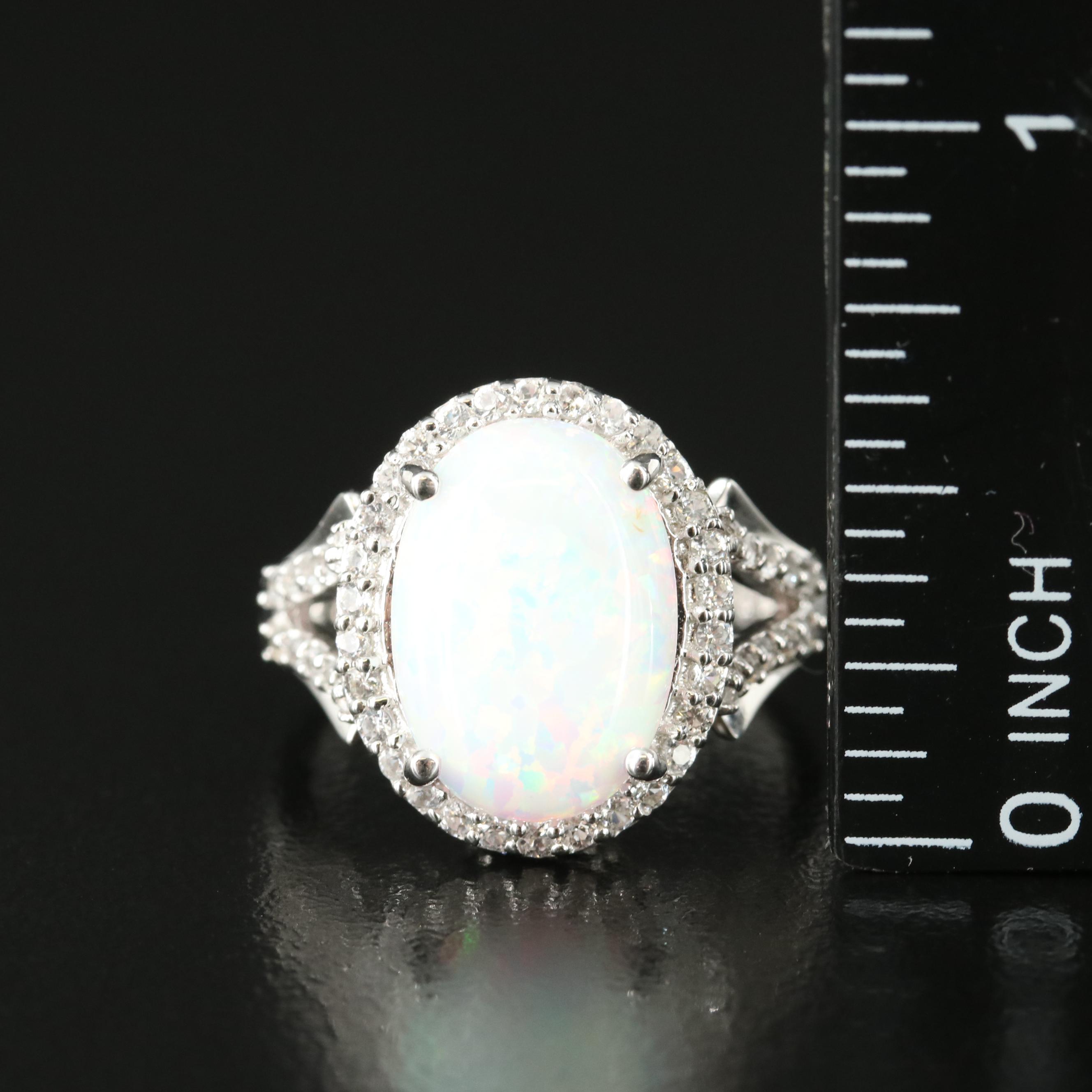 Sterling Opal and White Sapphire Ring