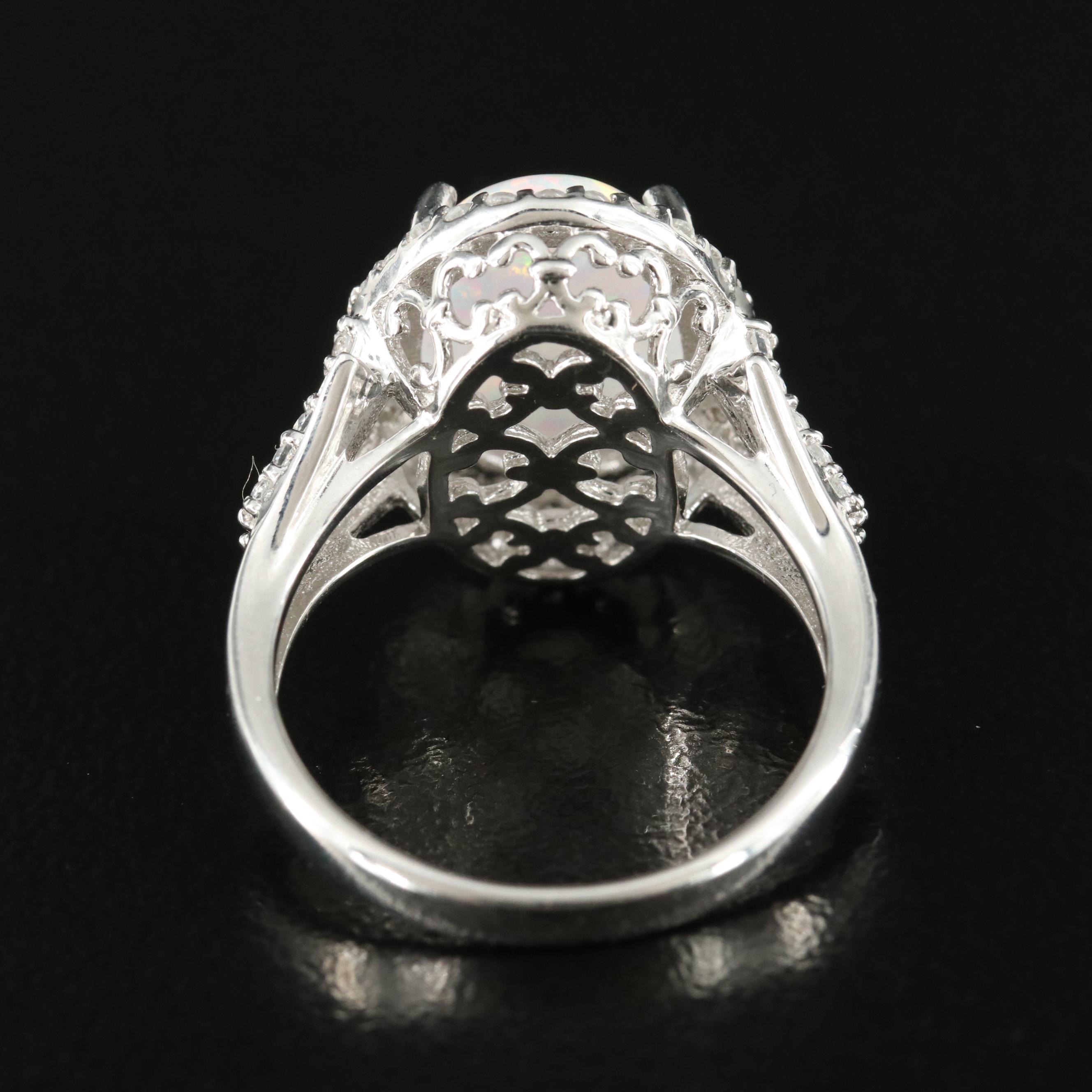 Sterling Opal and White Sapphire Ring